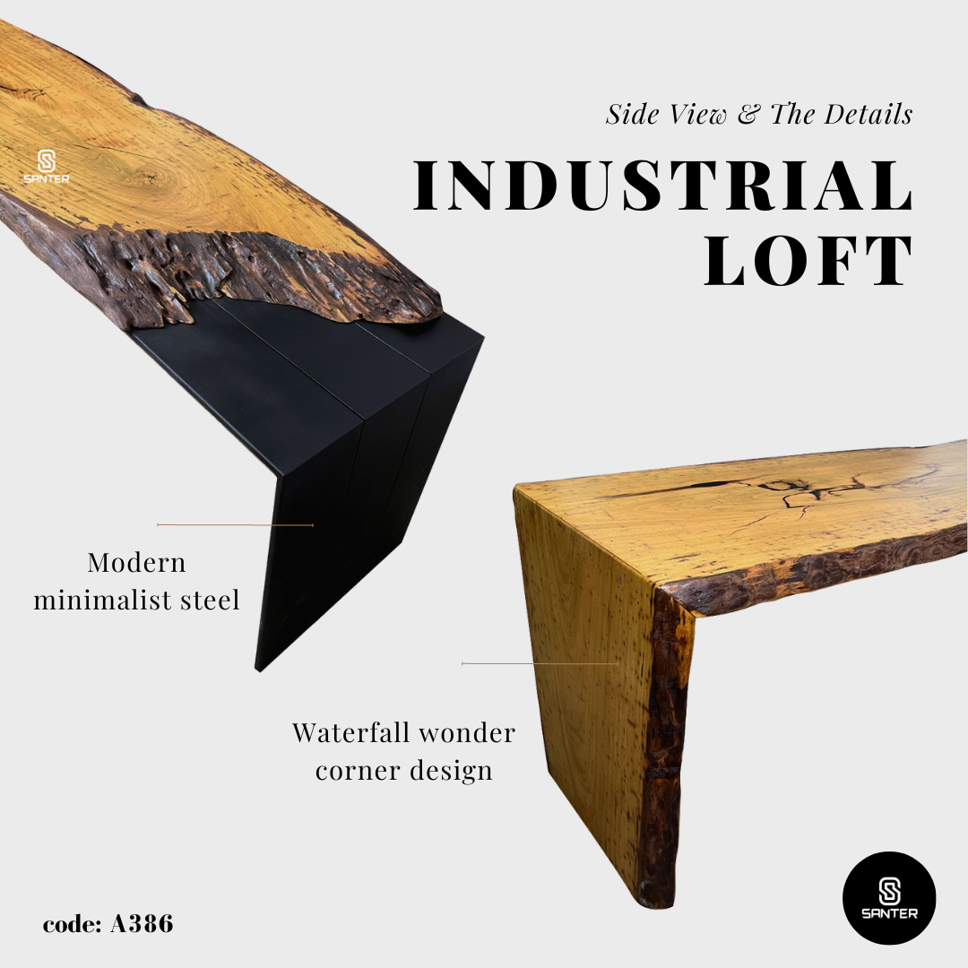 A386. Chengal Emas Solid Wood Bench/ Industrial Loft Bench