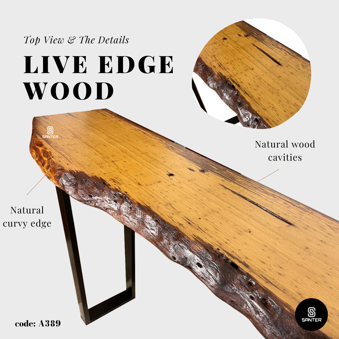 A389. Chengal Emas Solid Wood Rustic Bar Table / Console Table