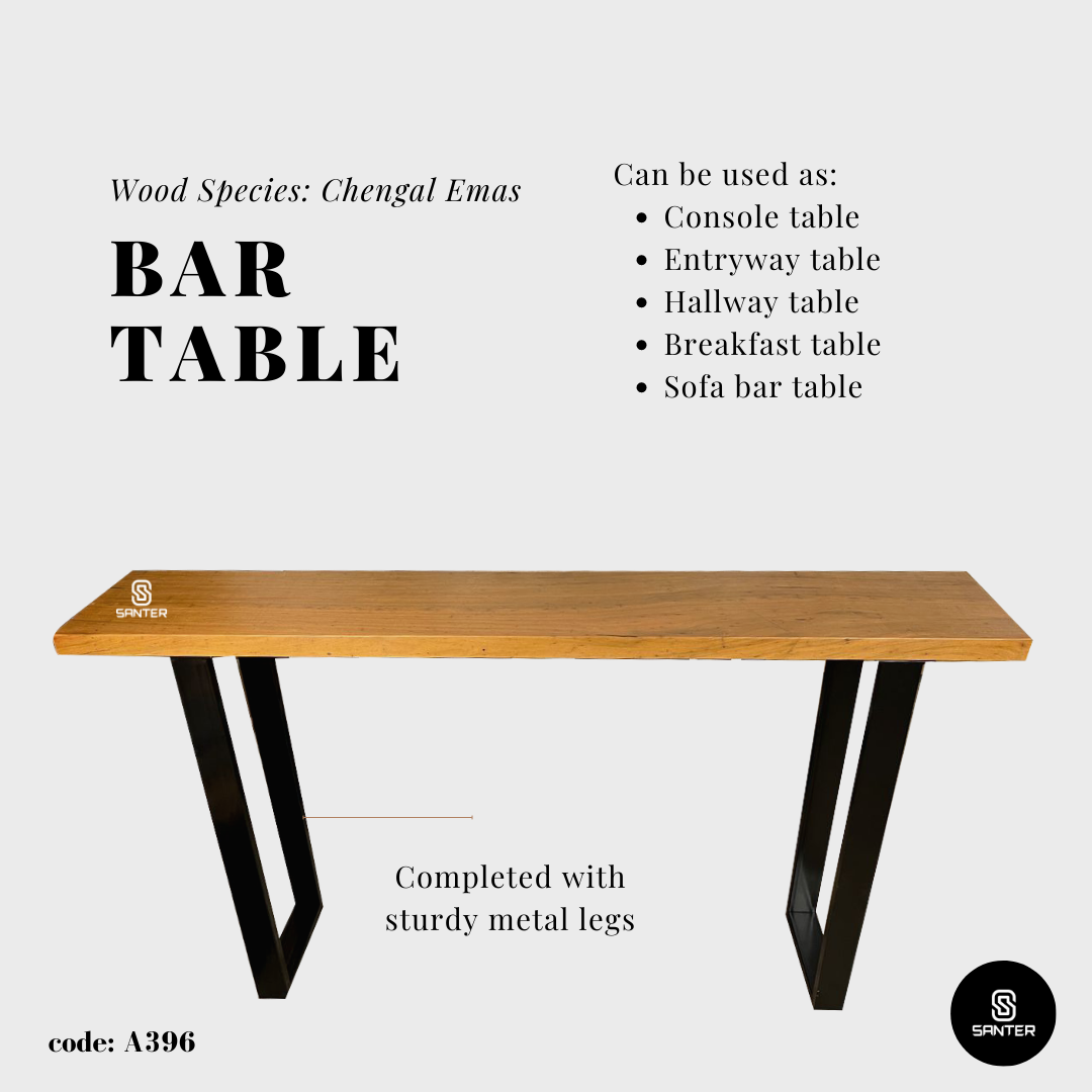 A396. Chengal Emas Solid Wood Bar Table / Console Table