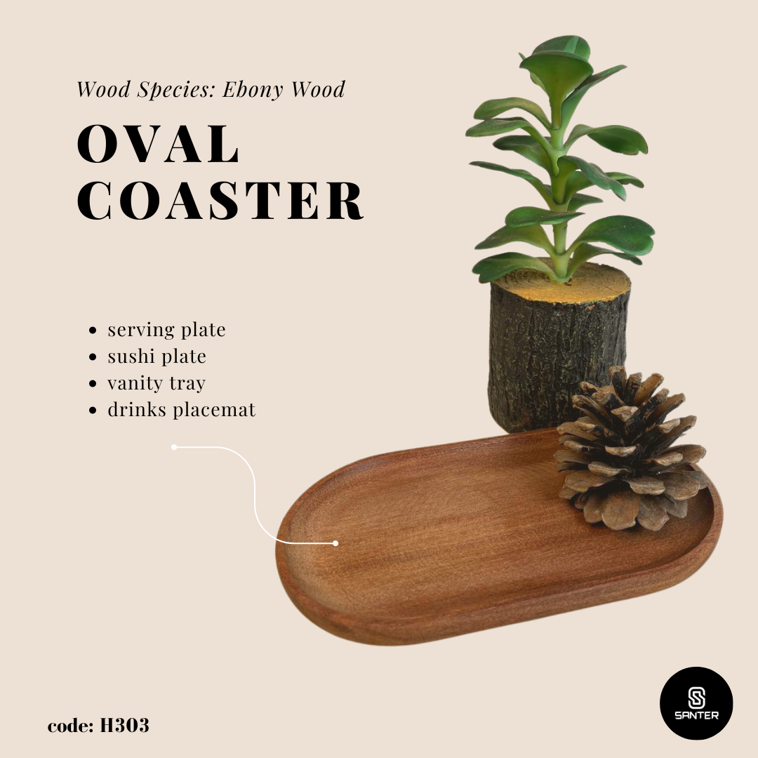 H303. Oval Wooden Coaster/ Cup Coaster/ Vanity Tray