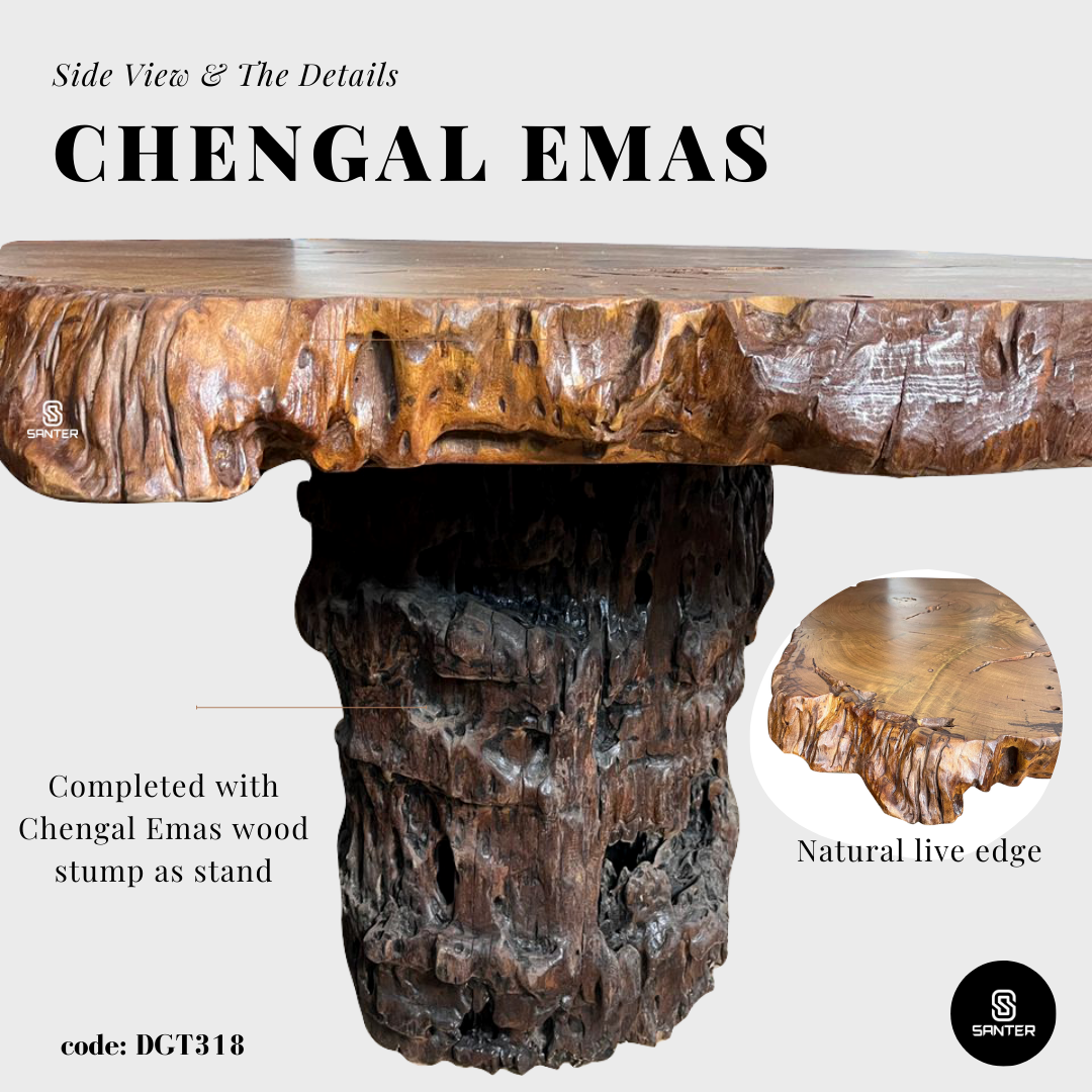 DGT318. Chengal Emas Rustic Solid Wood Round Dining Table / Tea Table (4 to 6 seater)