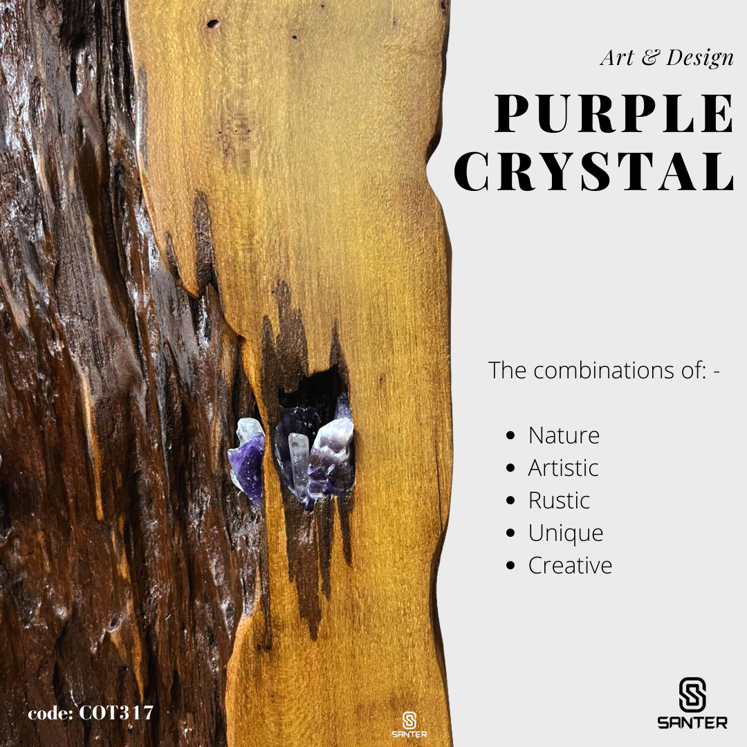 COT317. Chengal Emas Artistic Wood Pedestal (Purple Crystal)