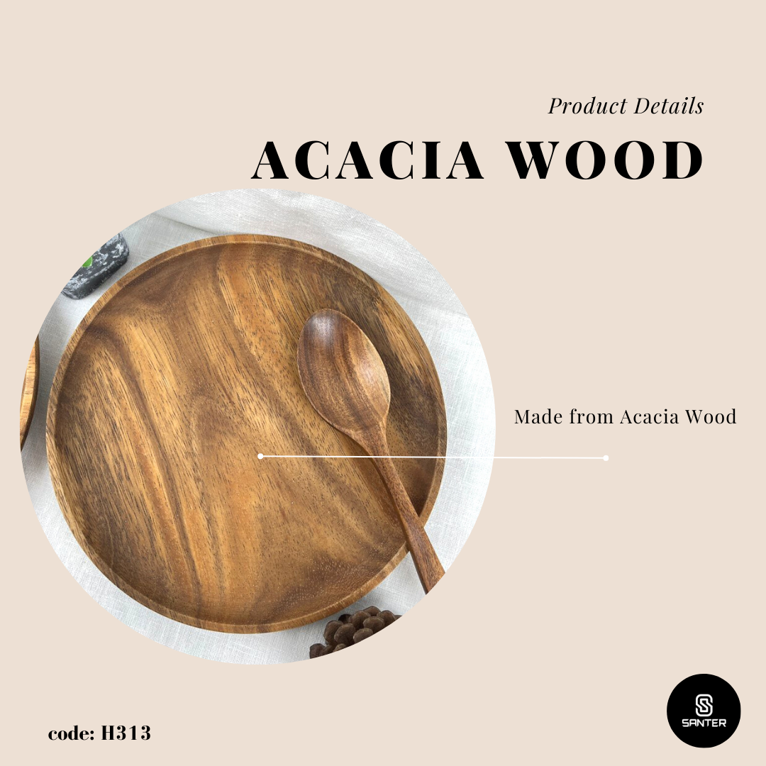 H313. Acacia Wood Round Wooden Plate