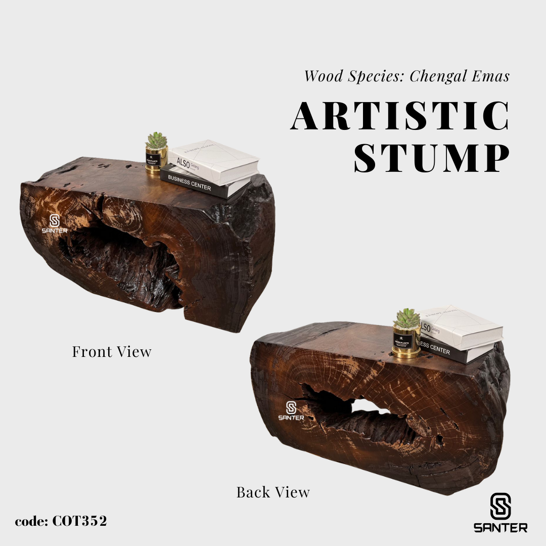 COT352. Chengal Emas Artistic Wood Pedestal/ Stump/ Bench/ Coffee Table