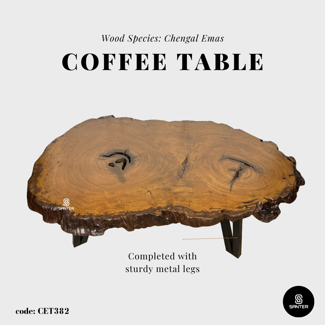 CET382. Chengal Emas Solid Wood Rustic Coffee Table