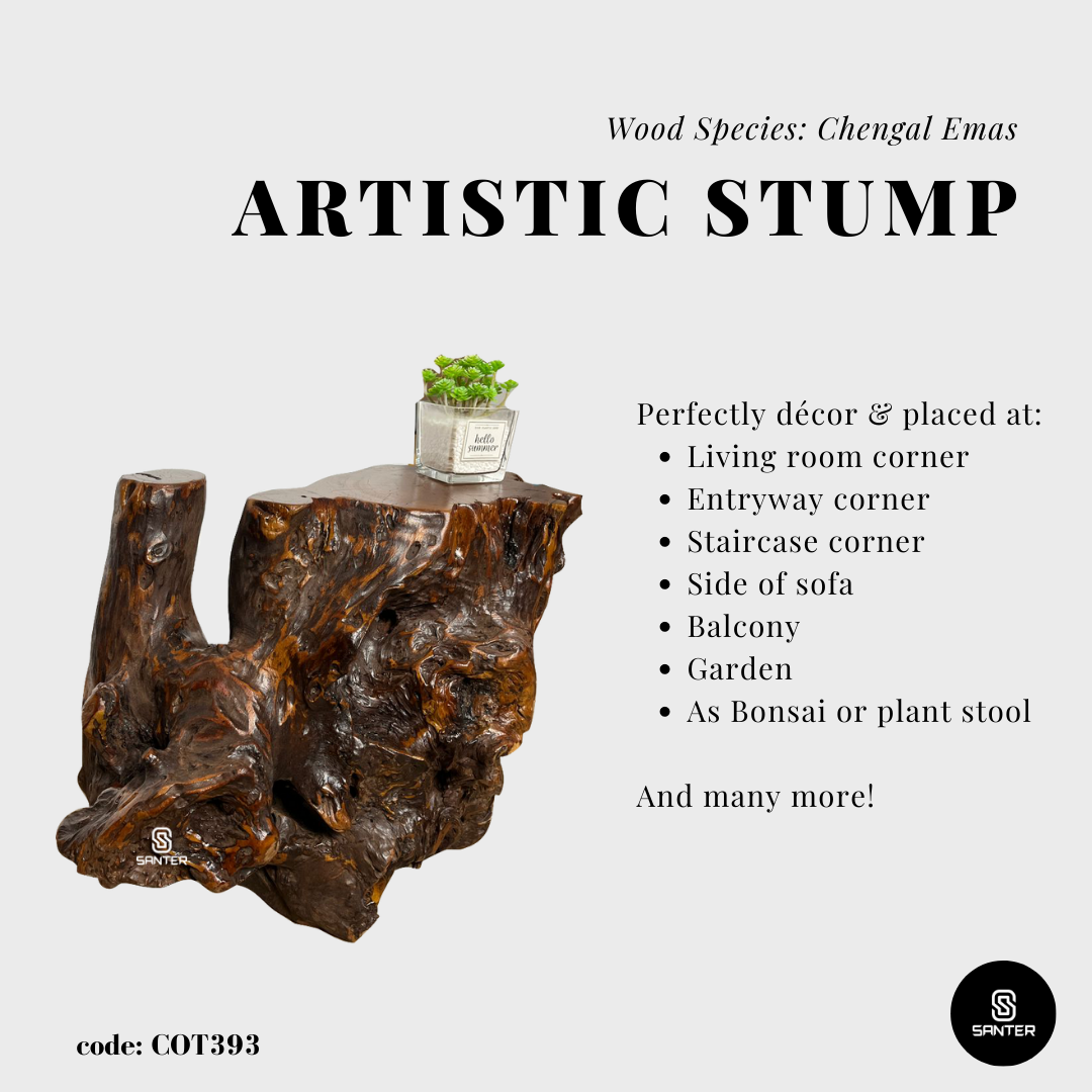 COT393. Chengal Emas Rustic Wood Pedestal/ Stump/ Side Table