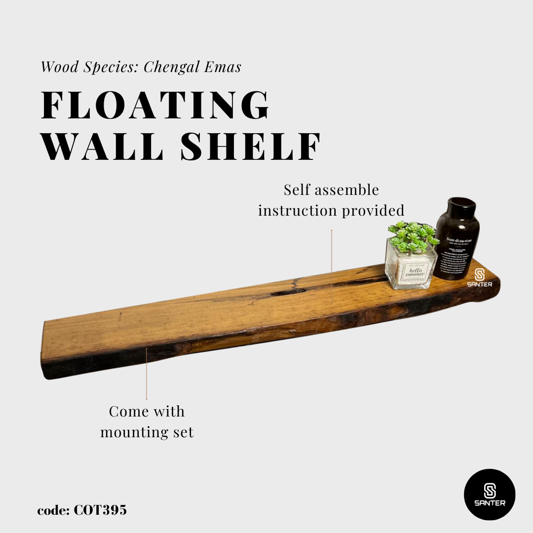 COT395. Chengal Emas Solid Wood Live Edge Floating Wall Shelf