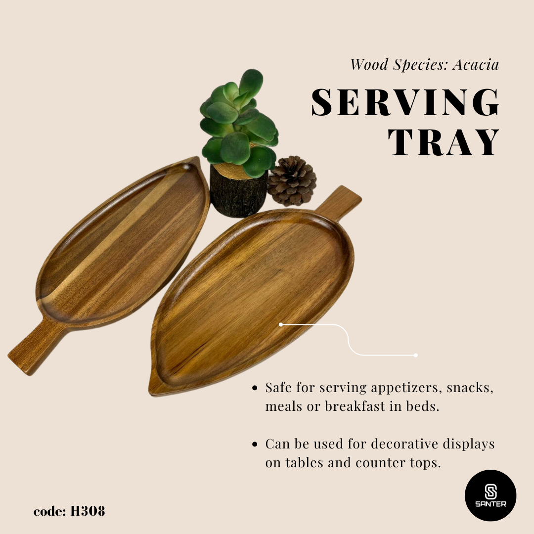 H308. Acacia Wood Serving Tray/ Serving Platter/ Vanity Tray