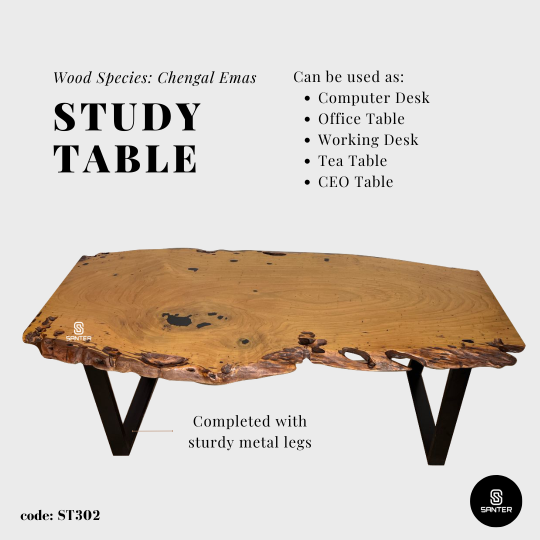 ST302. Chengal Emas Solid Wood Rustic Office Table/ Study Table/ Tea Table