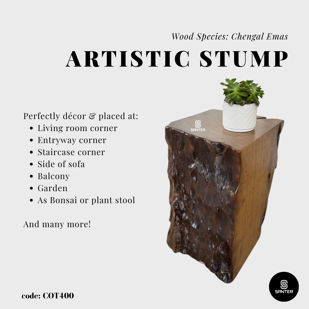 COT400. Chengal Emas Artistic Wood Pedestal/ Stump/ Side Table/ Stool