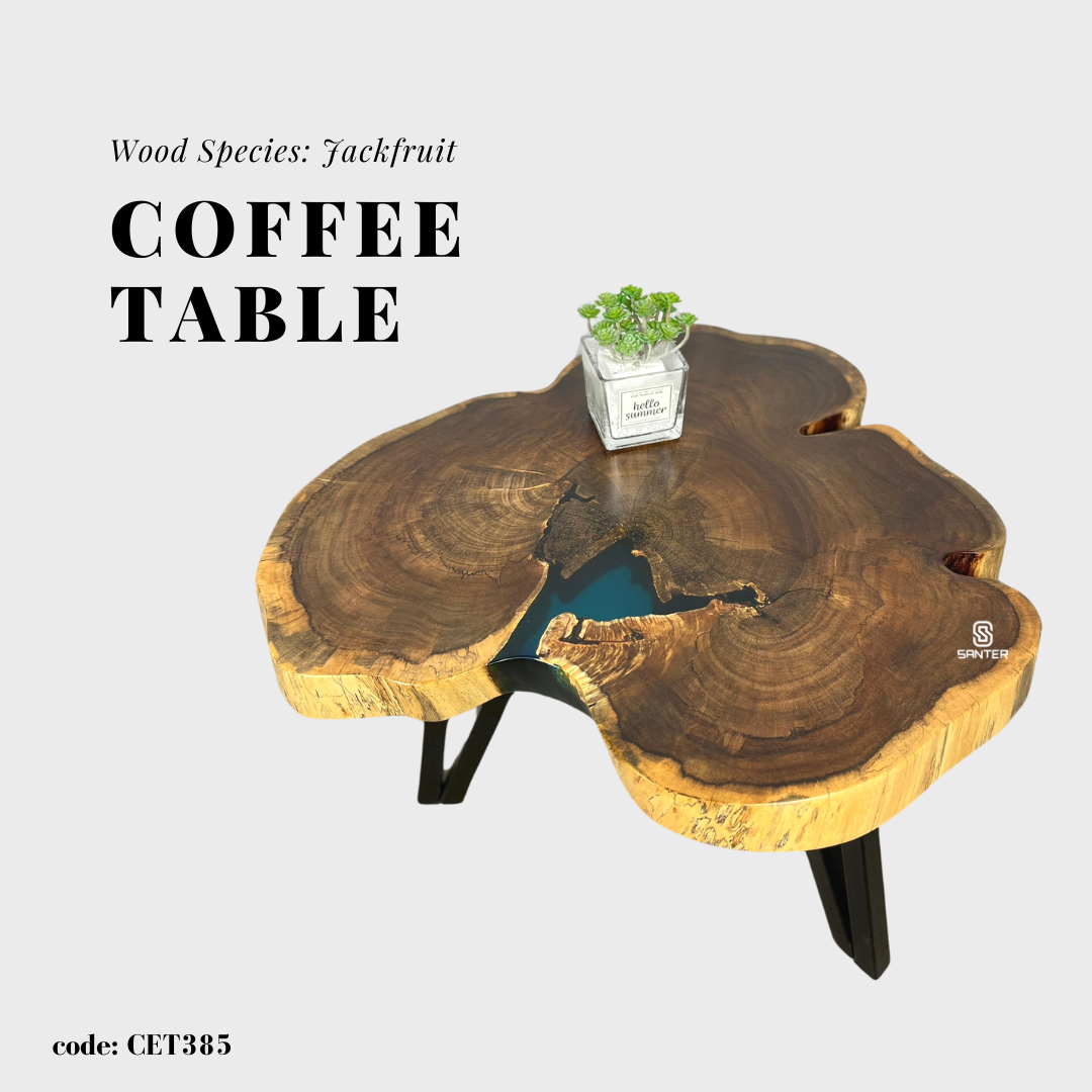 CET385. Jackfruit Solid Wood Coffee Table/ Side Table (Topaz Blue)