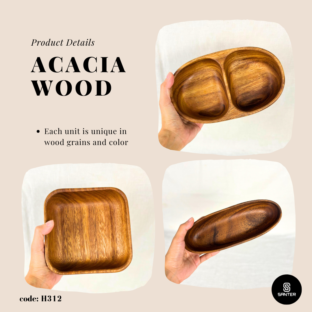 H312. Acacia Wood Compartment Bowl/ Snacks Bowl/ Wooden Bowl