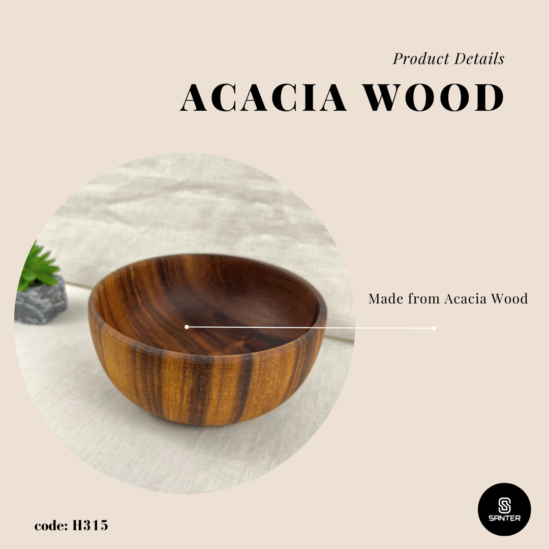 H315. Acacia Wood Round Wooden Bowl