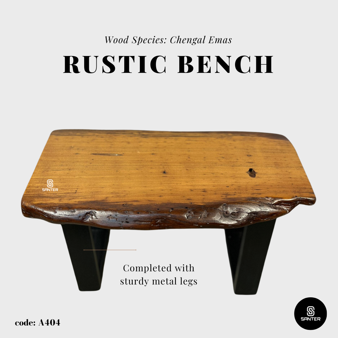 A404. Chengal Emas Solid Wood Rustic Bench / Shoe Bench