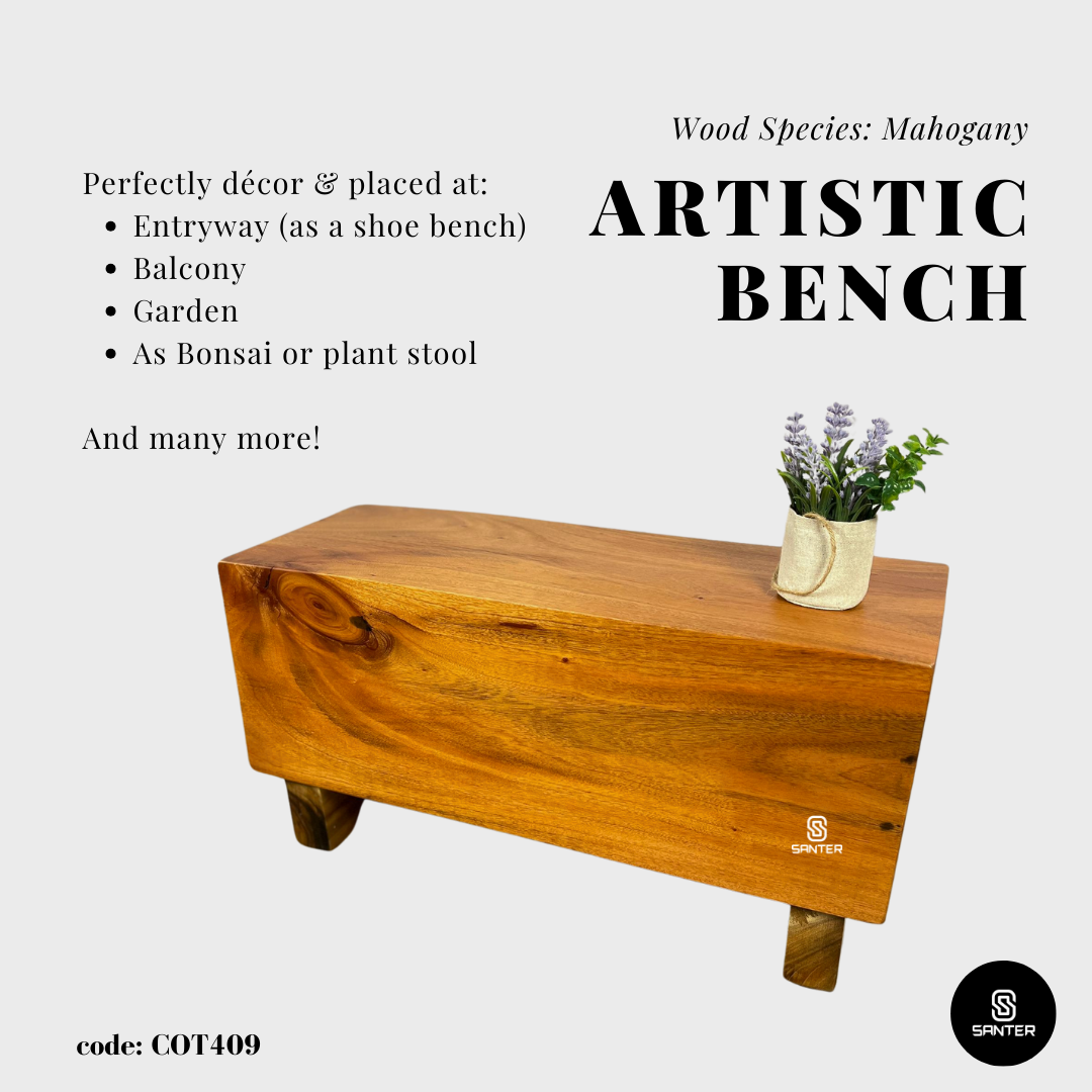 COT409. Mahogany Solid Wood Beam Bench / Artistic Stump / Rustic Bench / Wooden Block Bench