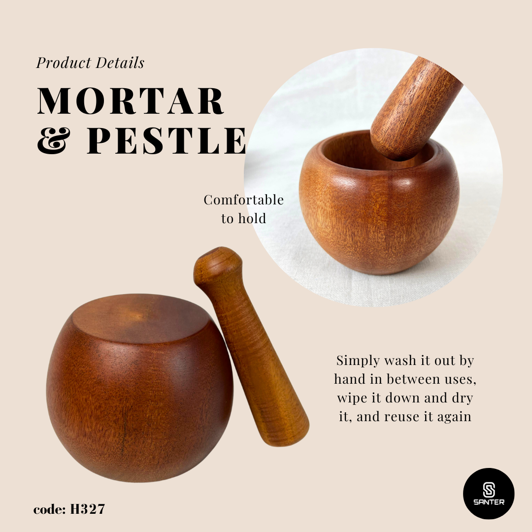 H327. Ebony Wood Mortar and Pestle / Wooden Mortar Pestle Set / Lesung Kayu