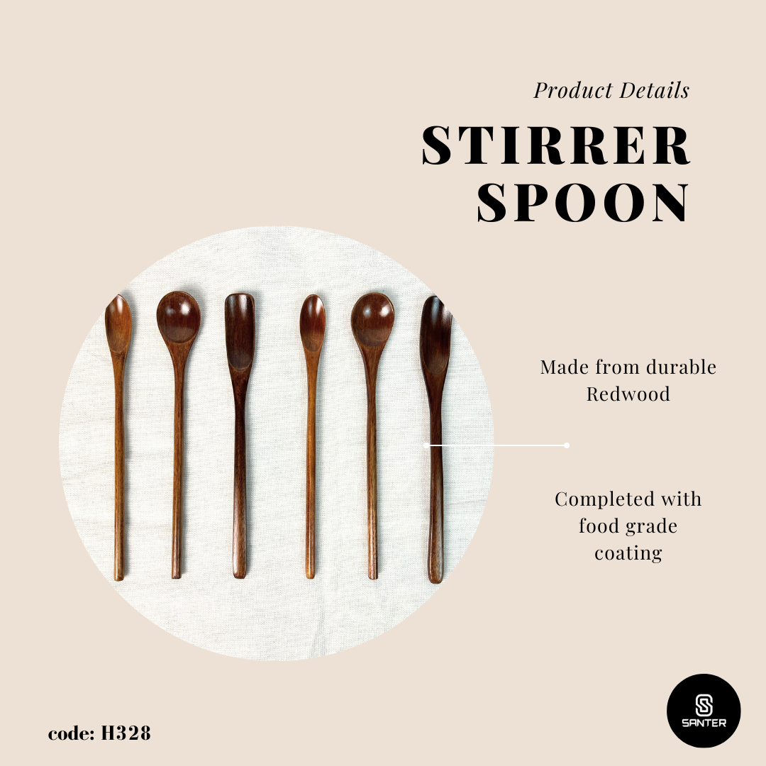 H328. Redwood Wooden Mixing Spoon / Honey Spoon / Coffee Spoon / Stirring Spoon / Cocktail Stirrer Spoon