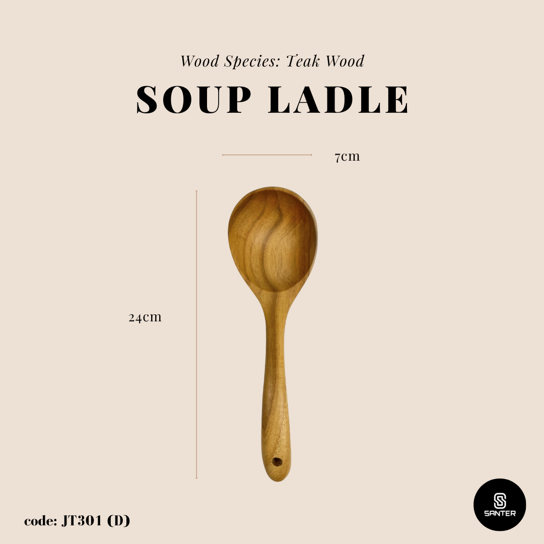 JT301. Teak Wood Wooden Kitchen Utensils / Rice Paddle / Frying Spatula / Wok Spatula / Soup Ladle / Angled Spatula