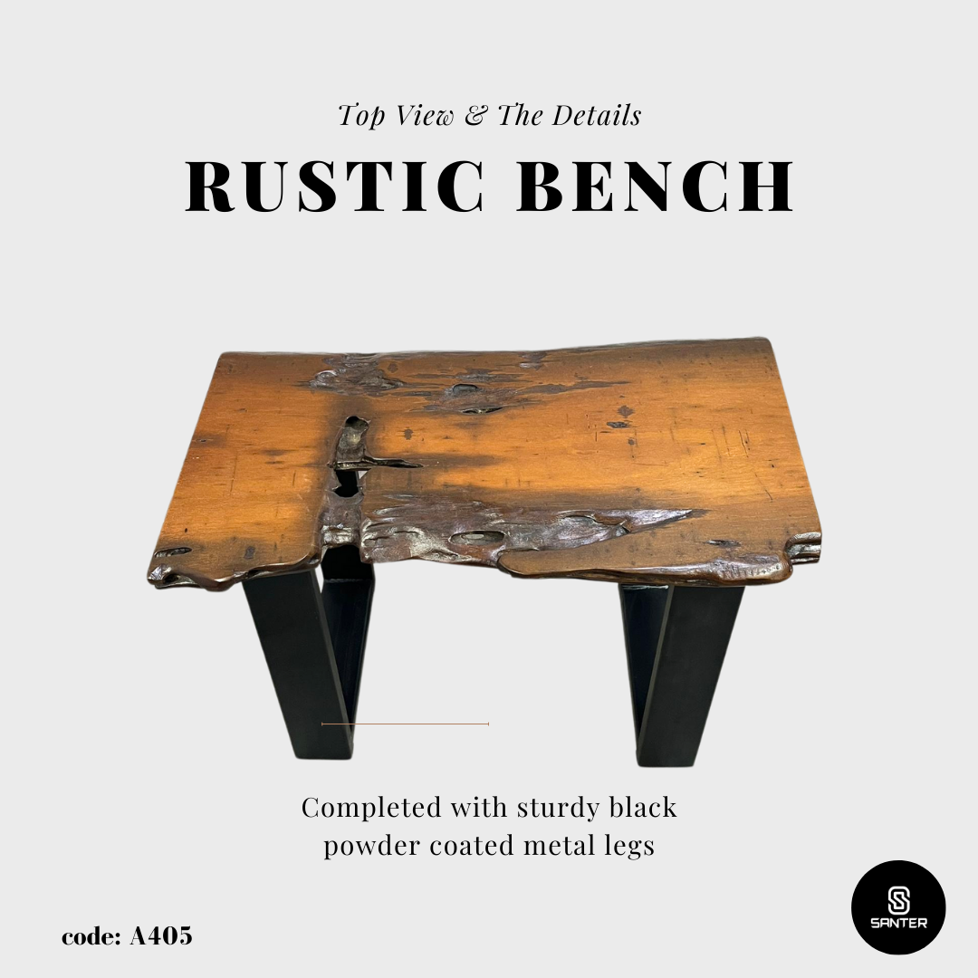 A405. Chengal Emas Solid Wood Rustic Bench / Wooden Bench