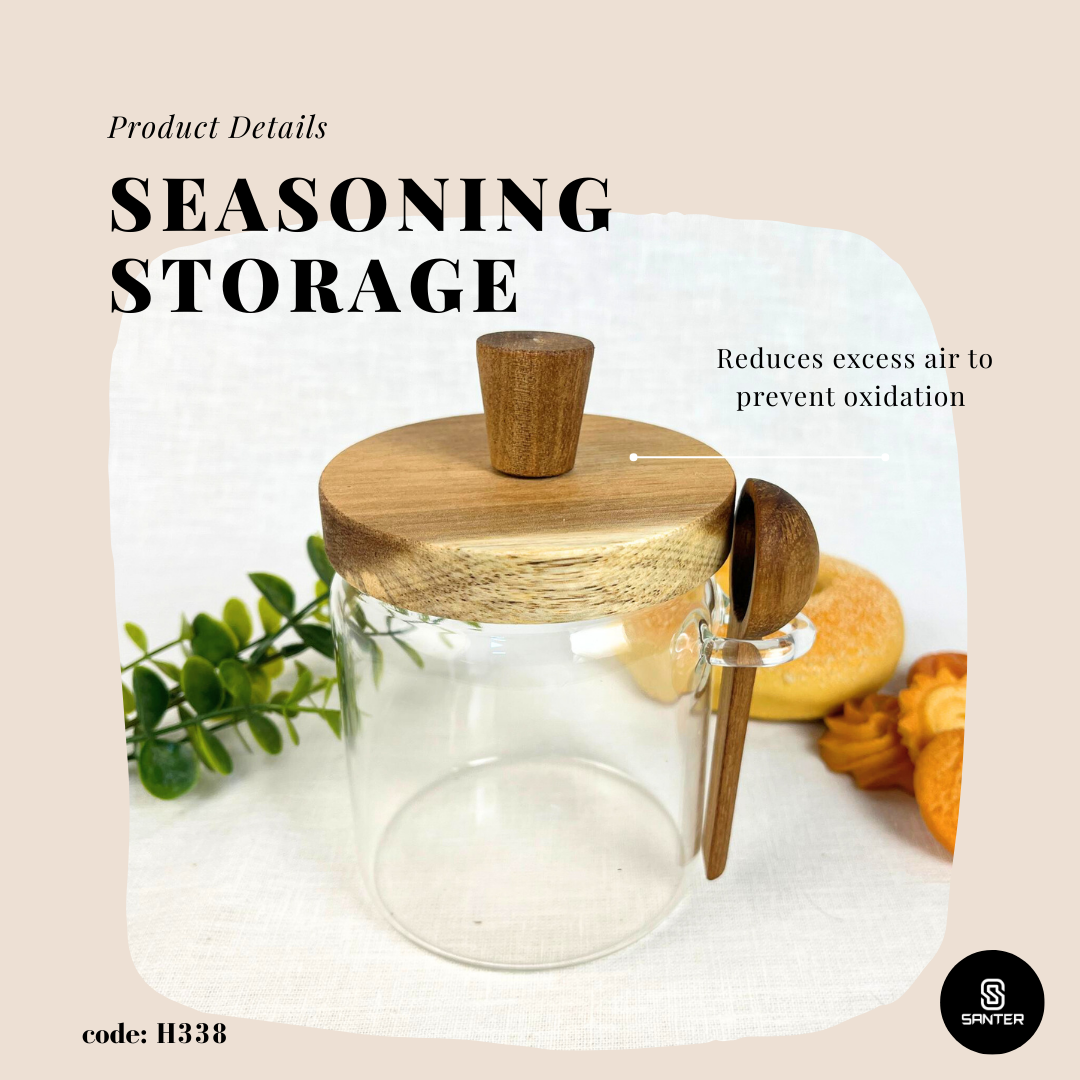 H338. Acacia Wood Lid Glass Jar / Seasoning Jar / Spice Jar / Seasoning Storage / Honey Jar / Spice Storage