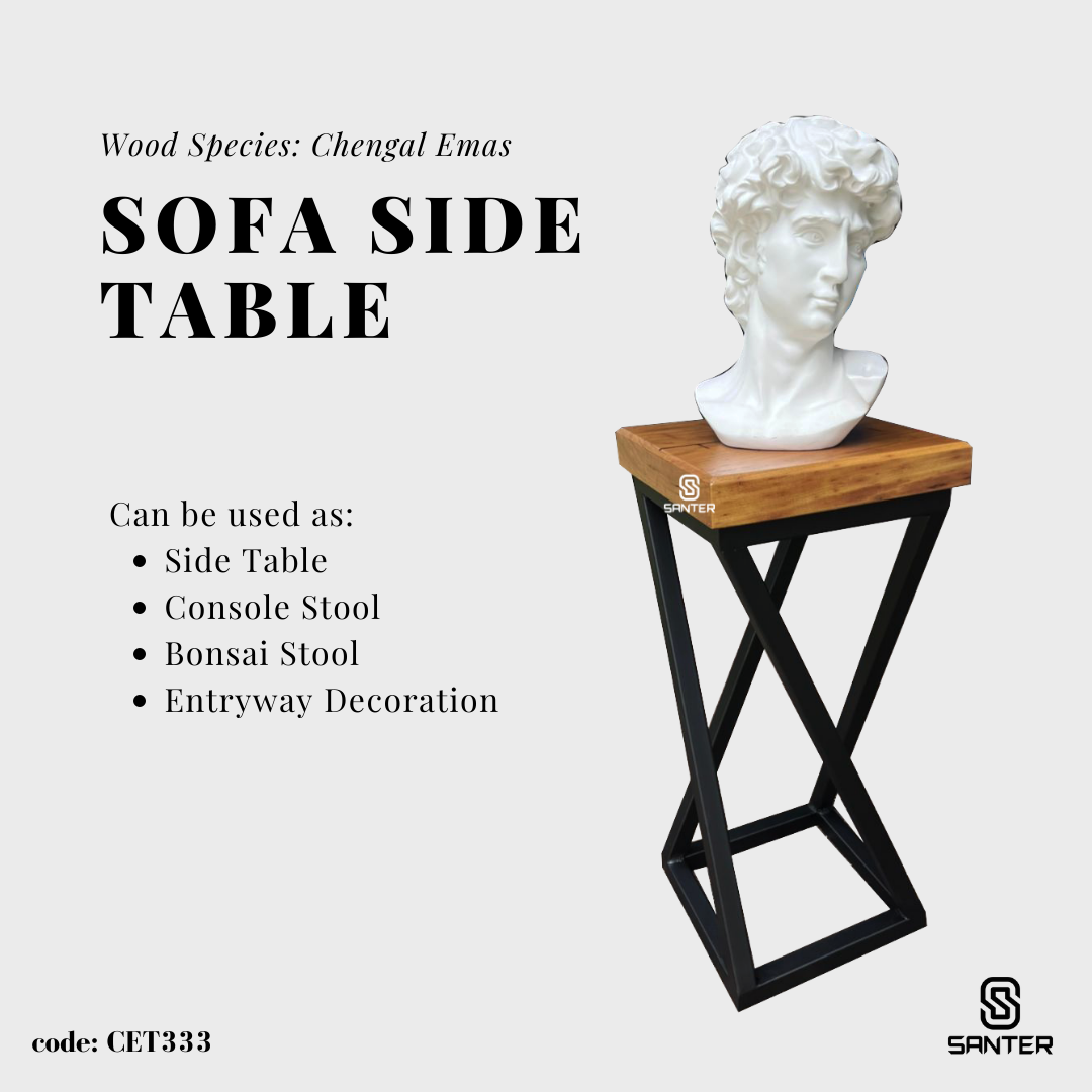 CET333. Chengal Emas Solid Wood Sofa Side Table