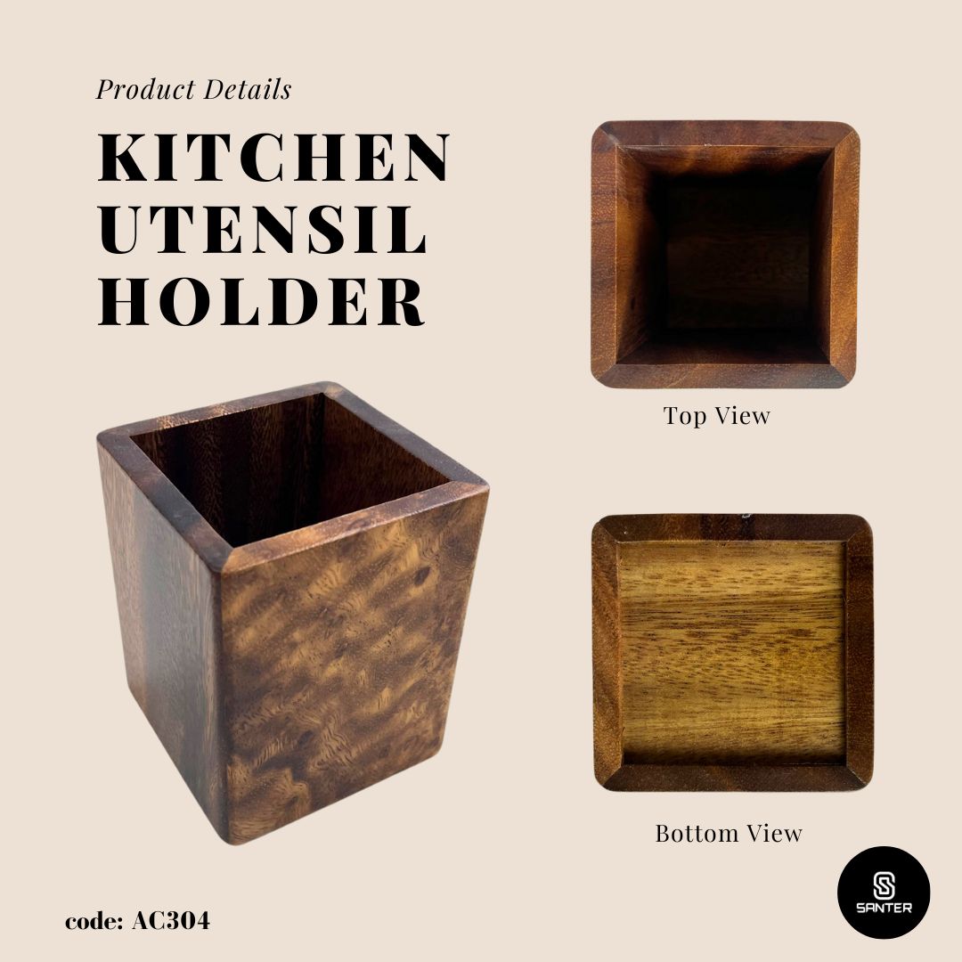 AC304. Acacia Wood Pencil Holder / Make-up Brush Holder / Toothbrush Holder / Kitchen Utensil Holder