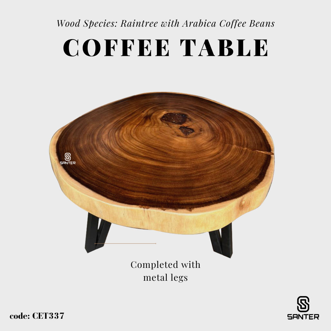 CET337. Raintree Solid Wood Coffee Table (with Arabica Coffee Beans)