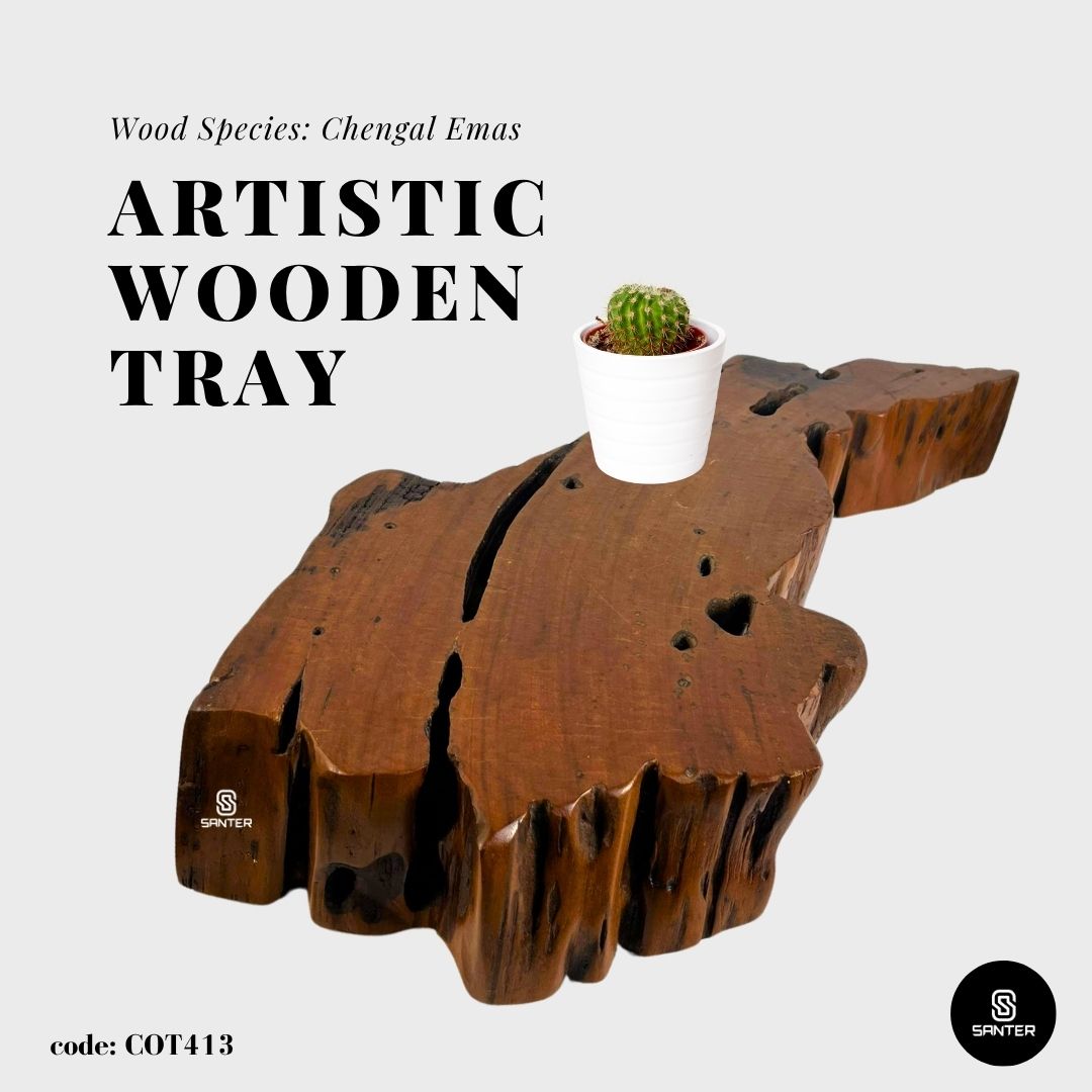 COT413. Chengal Emas Solid Wood Artistic Base / Wooden Tray / Wooden Base / Plant Tray