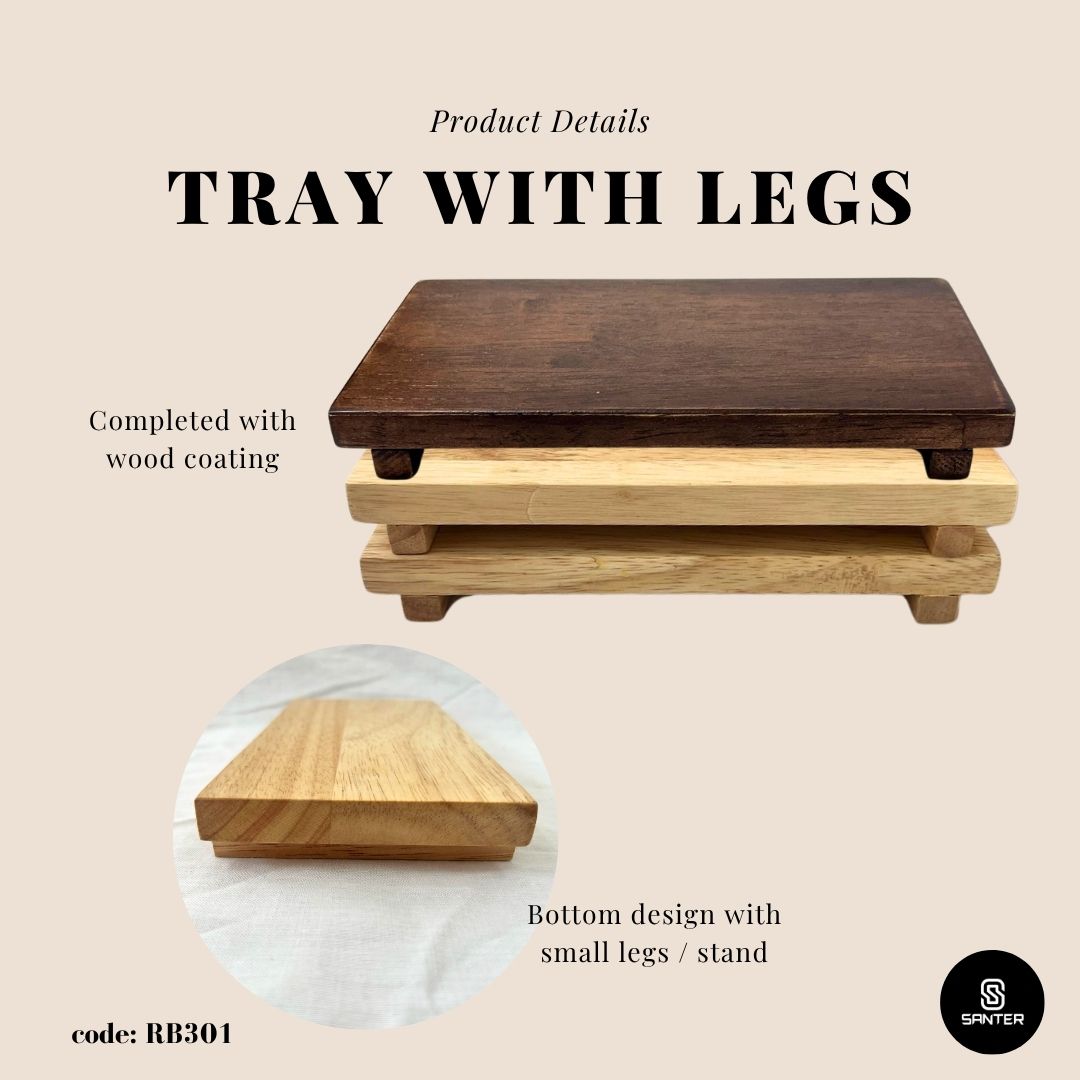 RB301. Solid Rubber Wood Sushi Tray / Wooden Tray / Display Tray / Tray with legs / Wooden Coaster