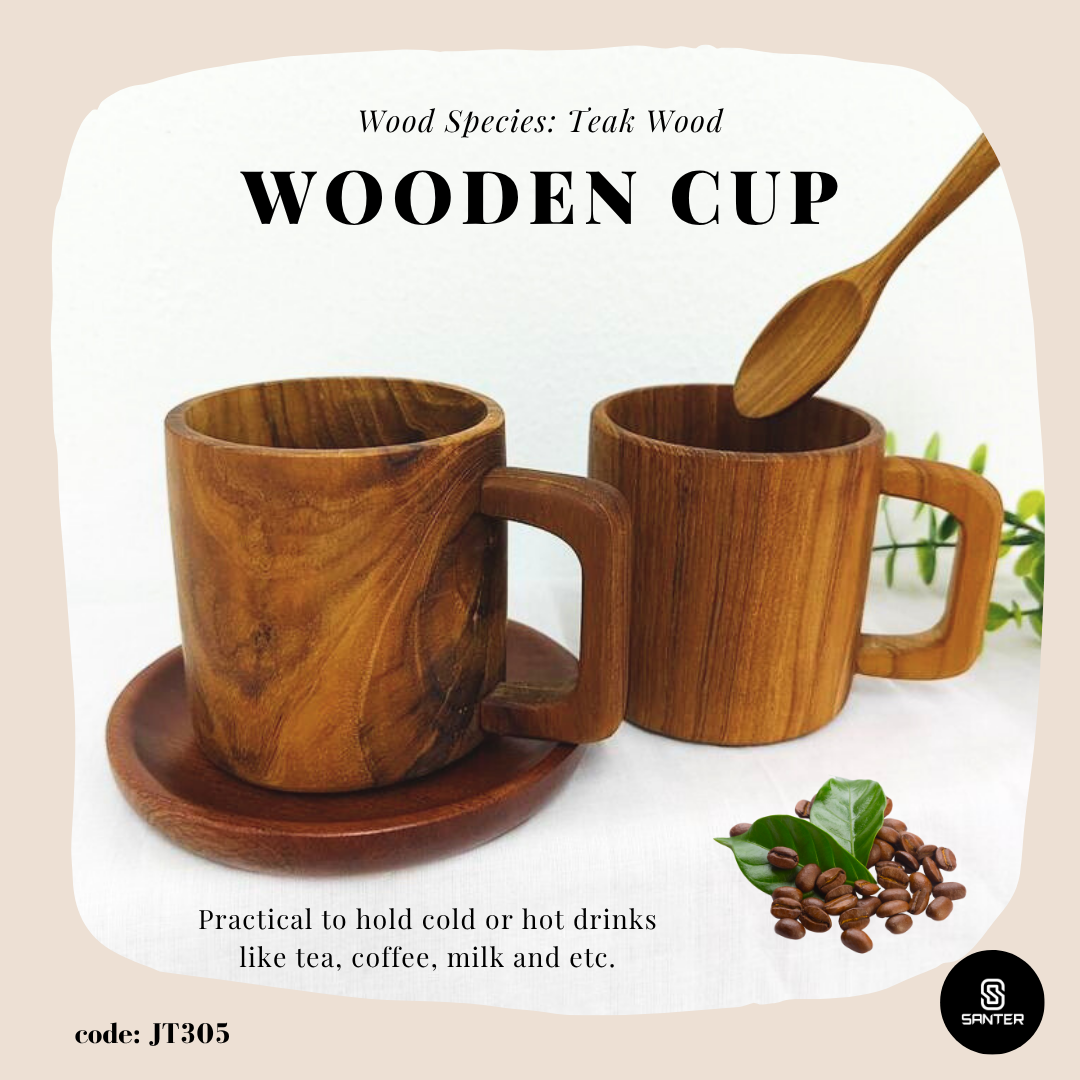 JT305. Teak Wood Tea Cup/ Coffee Cup/ Wooden Cup/ Cup with Handle
