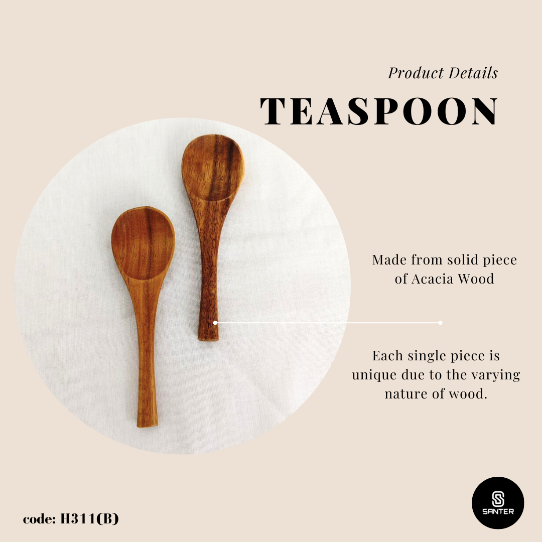 H311. Acacia Wood Serving Spoon / Wooden Spoon / Salad Spoon / Teaspoon / Mini Wooden Spoon