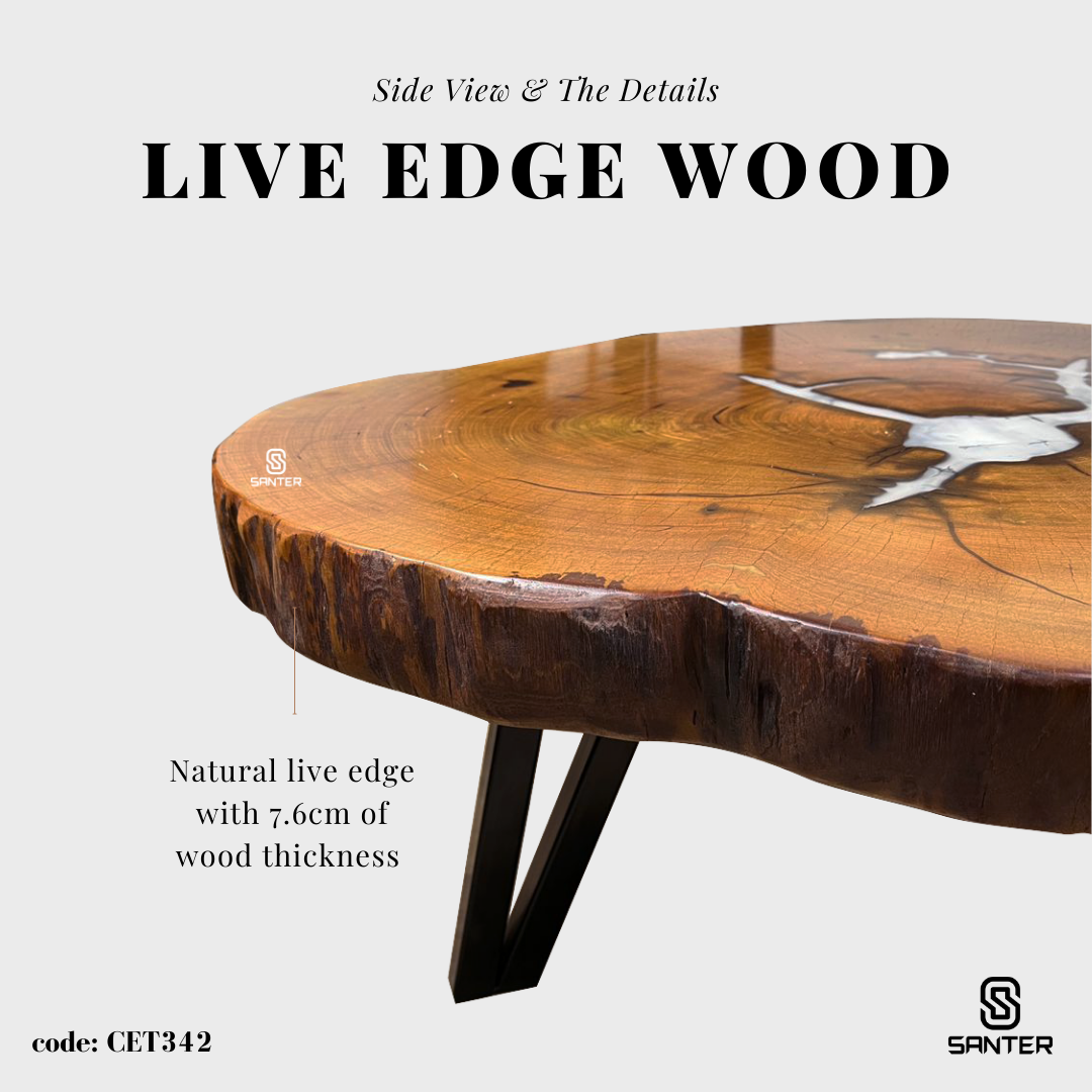 CET342. Chengal Emas Solid Wood Coffee Table (Calacatta Marble effect)