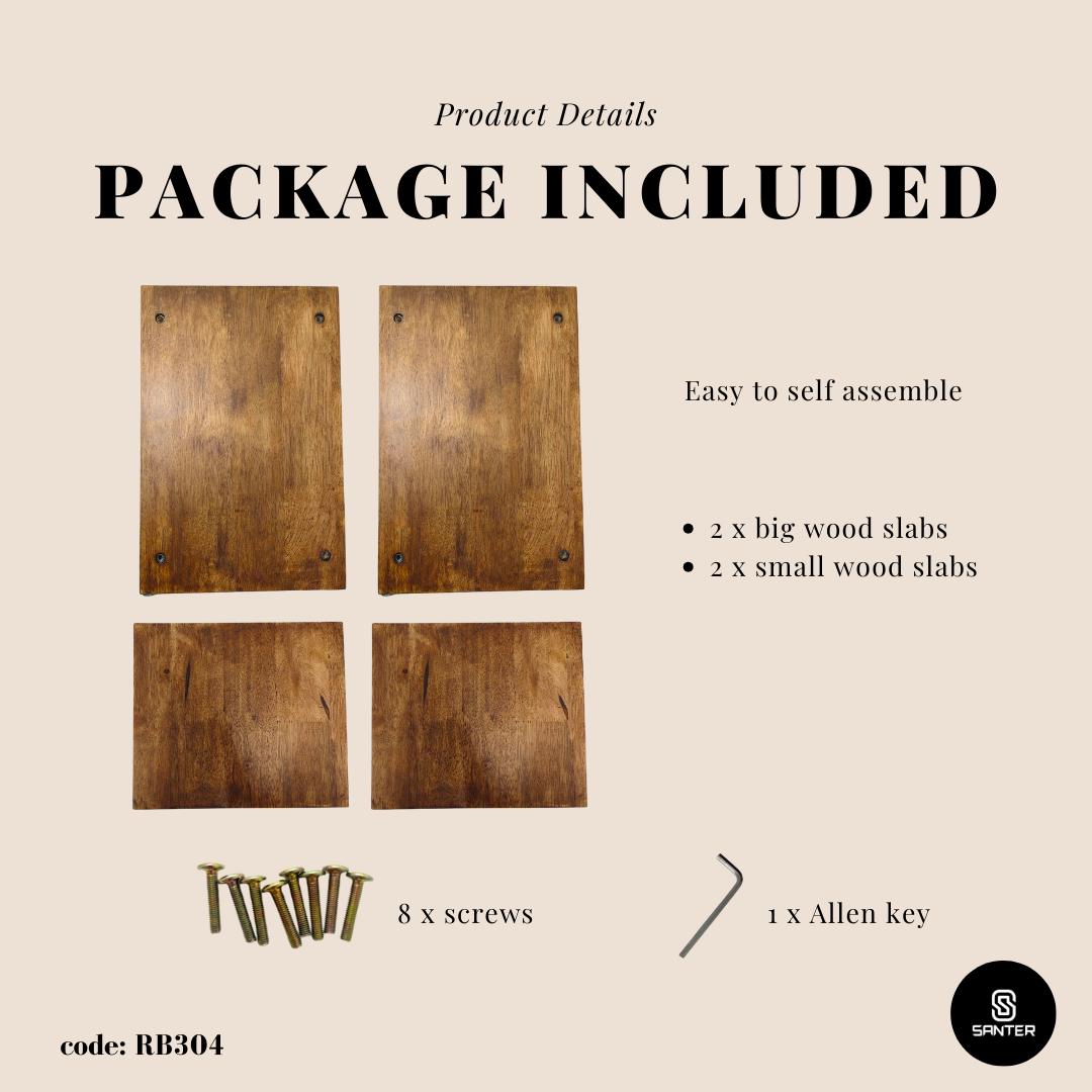 RB304. Solid Rubber Wood Side Table/ Bedside Table/ Storage Shelf/ Book Shelf/ Plant Pot Rack/ Side Table with Shelf