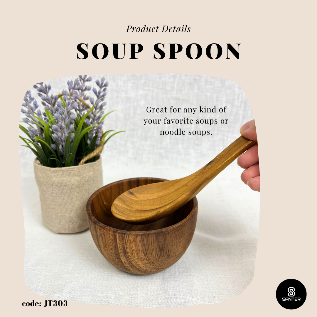 JT303. Teak Wood Wooden Soup Spoon / Porridge Spoon / Rice Spoon