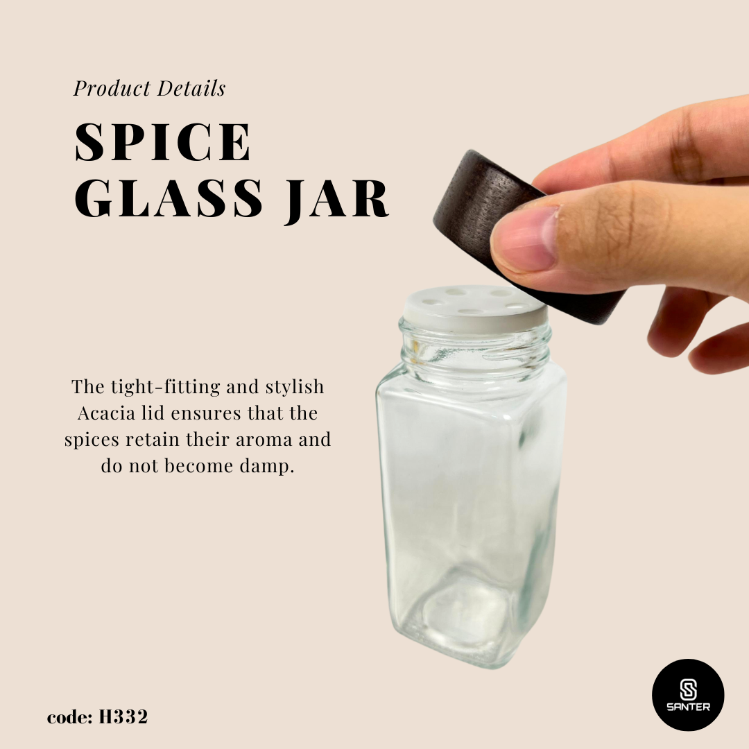 H332. Acacia Wood Wooden Lid Spice Glass Jar / Seasoning Glass Jar / Shaker / Storage / Seasoning Container