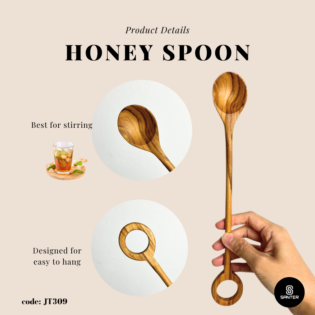 JT309. Teak Wood Honey Spoon/ Honey Dipper/ Honey Stirrer/ Honey Stick/ Honey Wand/ Honey Dripper
