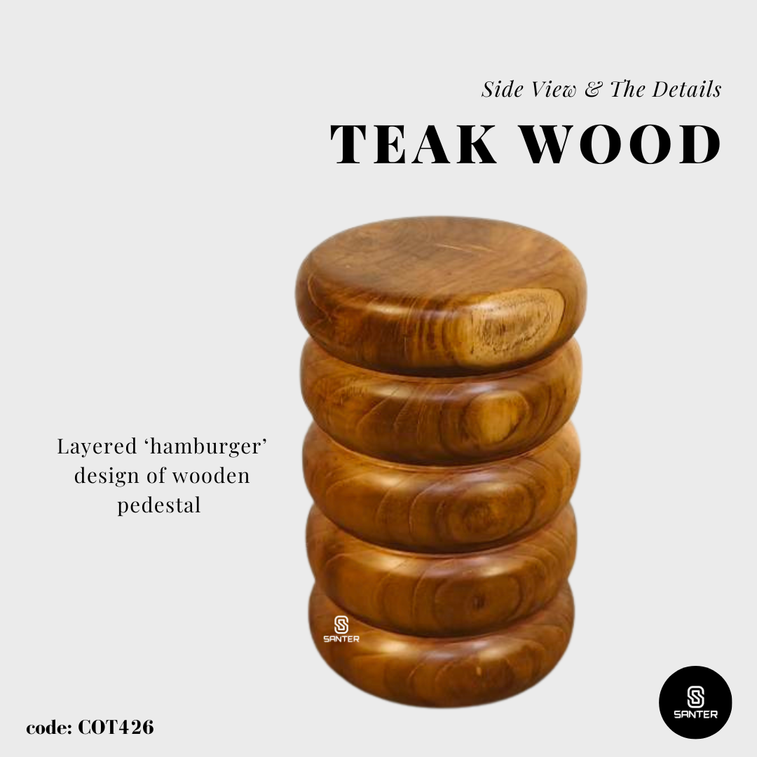 COT426. Teak Wood Artistic Pedestal/ Wooden Pedestal/ Wooden Decor / Mini Wooden Stump / Mini Wooden Stool / Plant Stool