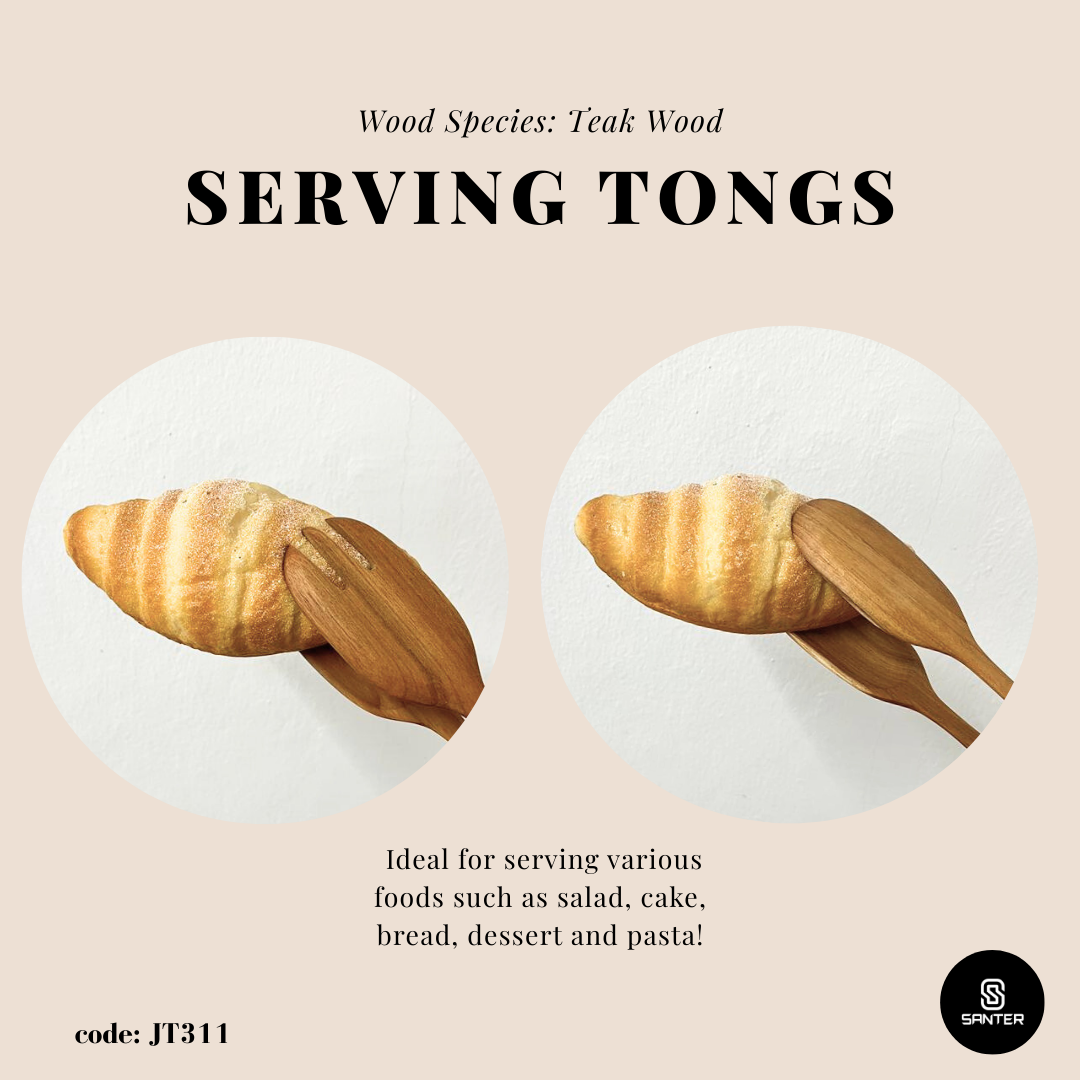 JT311. Teak Wood Wooden Food Tongs / Kitchen Cooking Tool / Wooden Clip Tongs