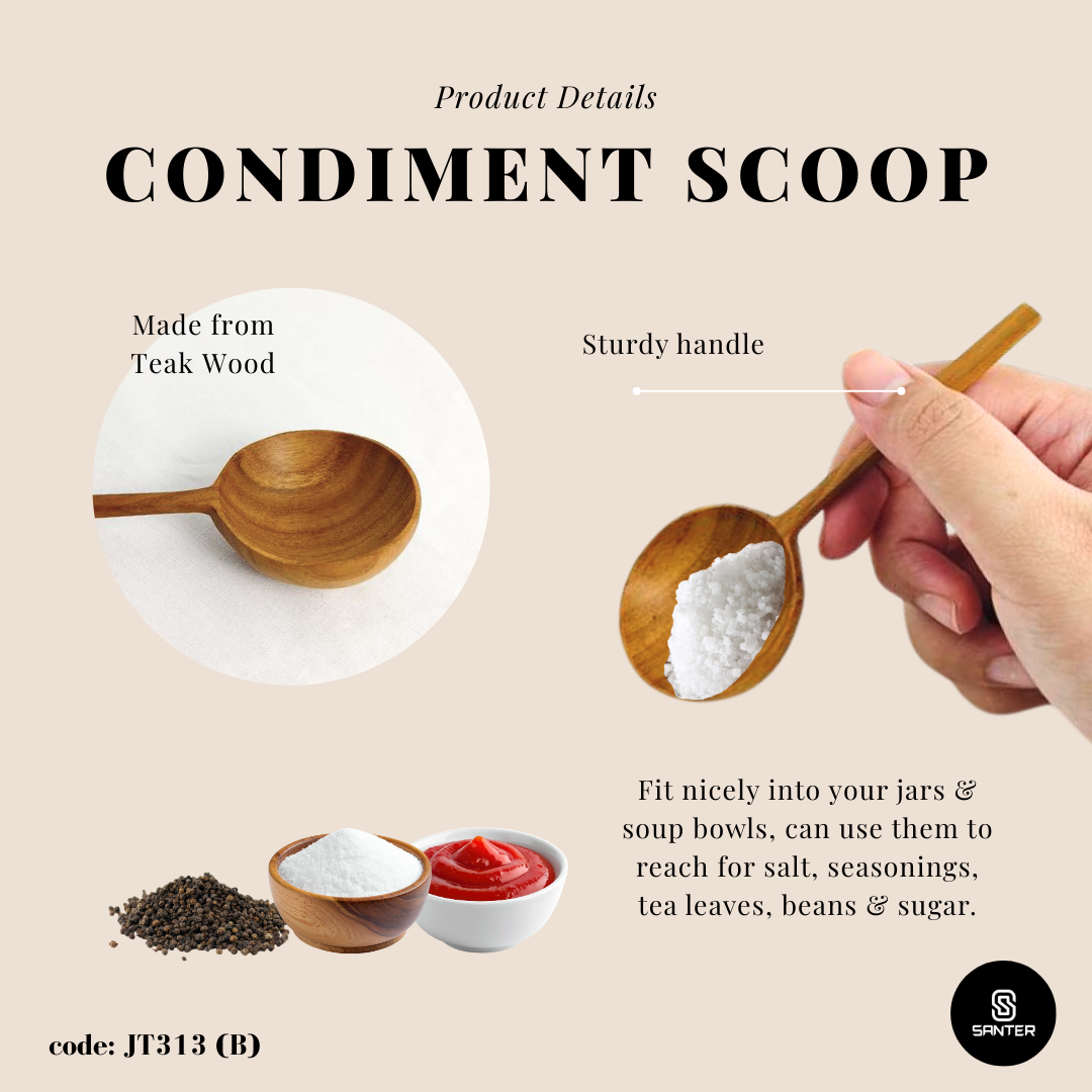 JT313. Teak Wood Wooden Scoop Spoon/ Tea Leaf Scoop/ Condiment Scoop/ Seasoning Spoon/ Spice Spoon