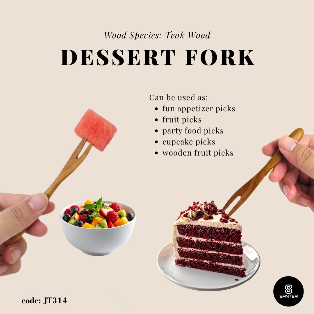 JT314. Teak Wood Wooden Fork/ Dessert Fork/ Appetizer Fork/ Fruit Fork/ Mini Cake Fork