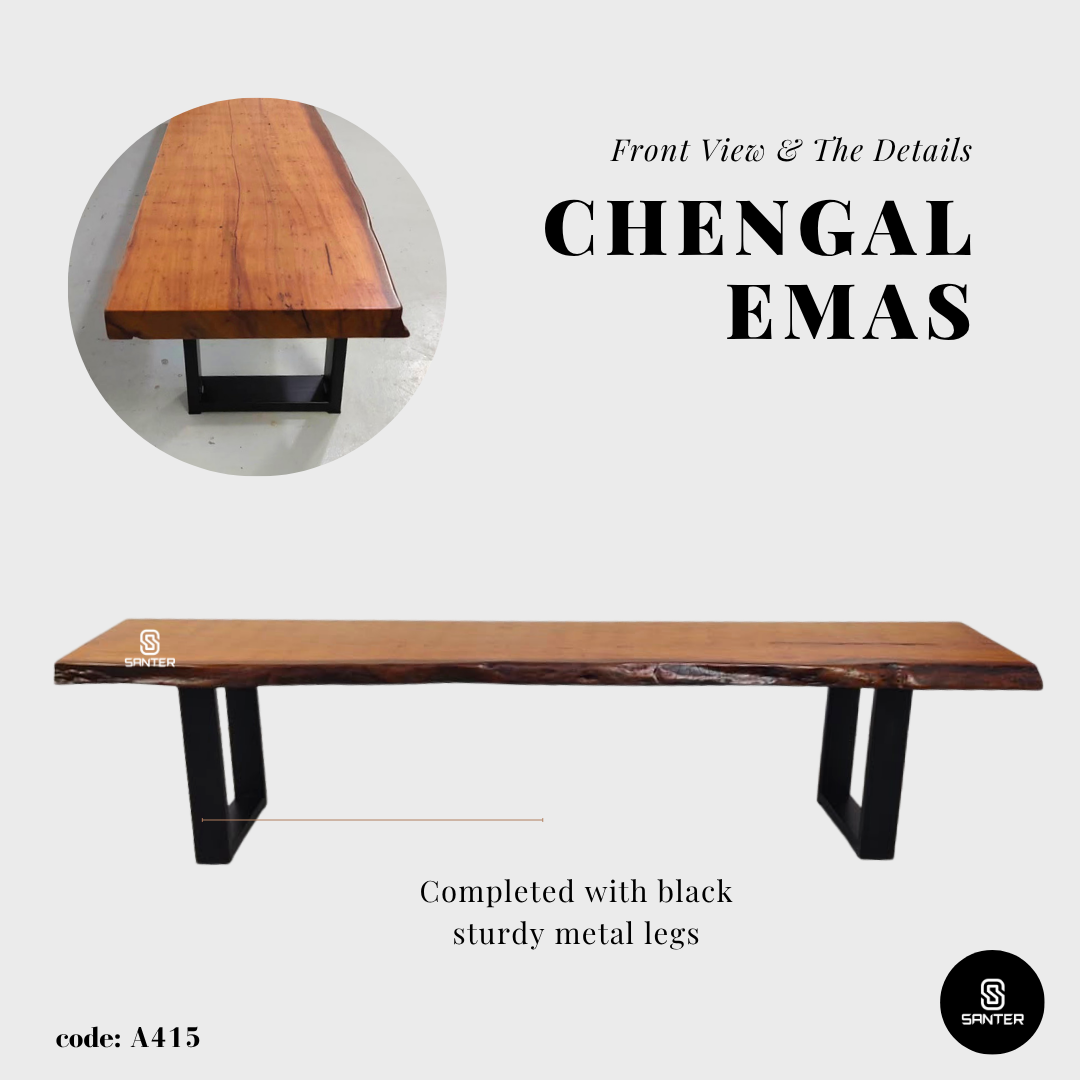 A415. Chengal Emas Solid Wood Rustic Bench / Dining Bench / TV Console / Wooden Bench / Shoe Bench