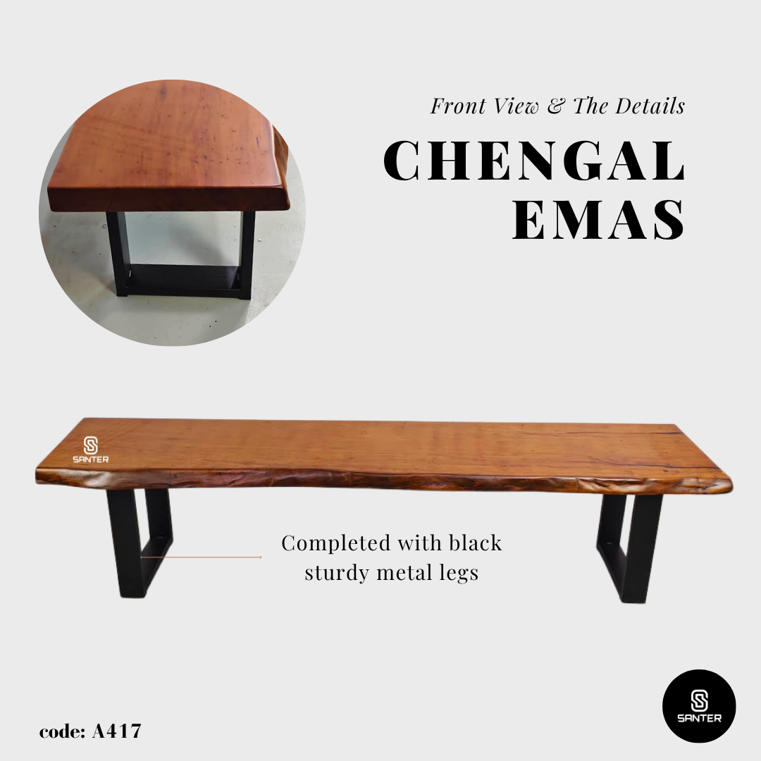 A417. Chengal Emas Solid Wood Rustic Bench / Dining Bench / TV Console / Wooden Bench / Shoe Bench