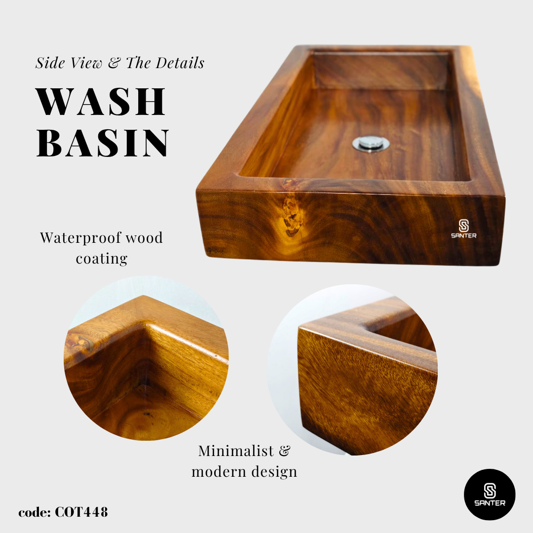 COT448. Raintree Solid Wood Wooden Basin/ Bathroom Wash Basin/ Counter Vanity Basin/ Cafe Wash Basin