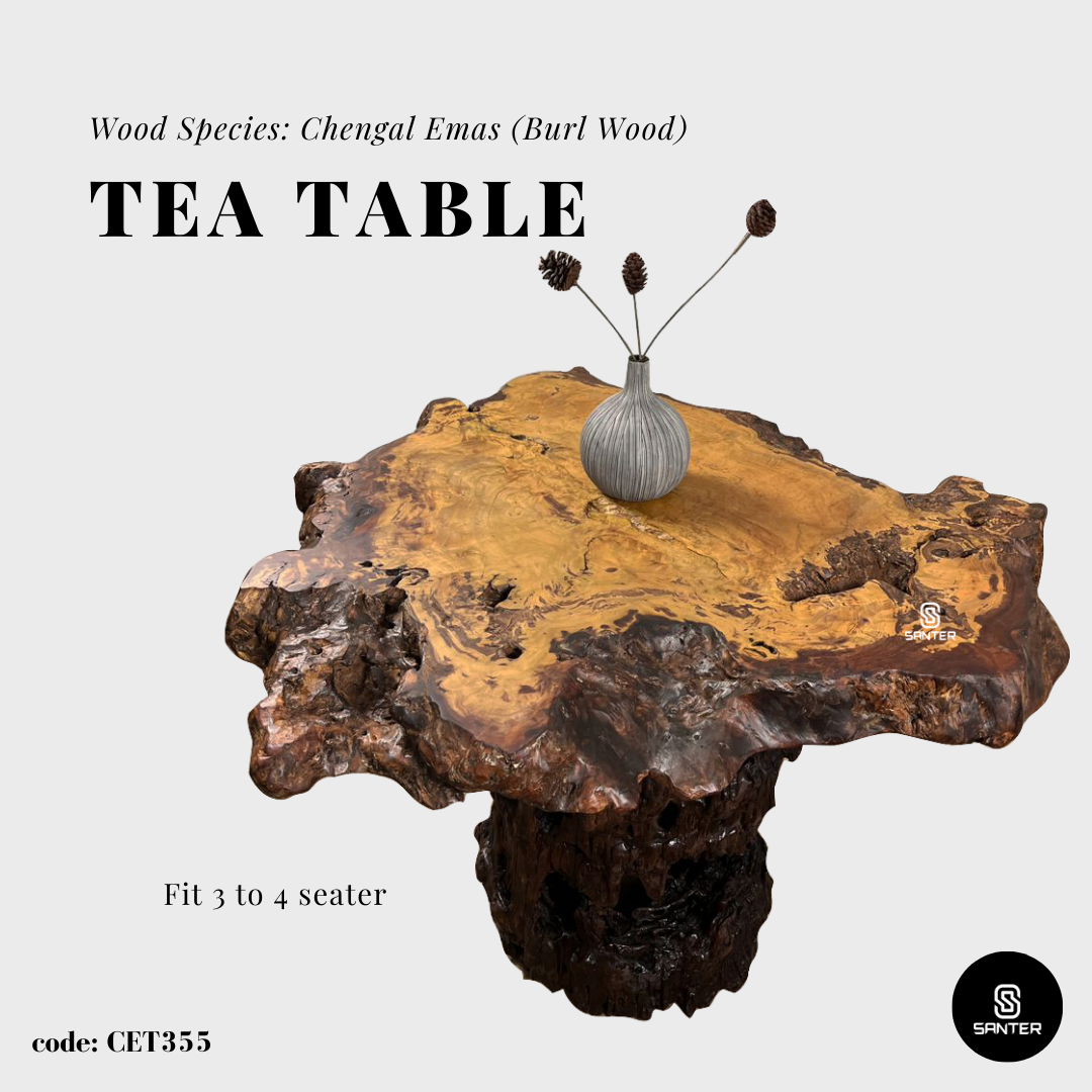 CET355. Chengal Emas Burl Wood Tea Table/ Garden Table (4 seater)