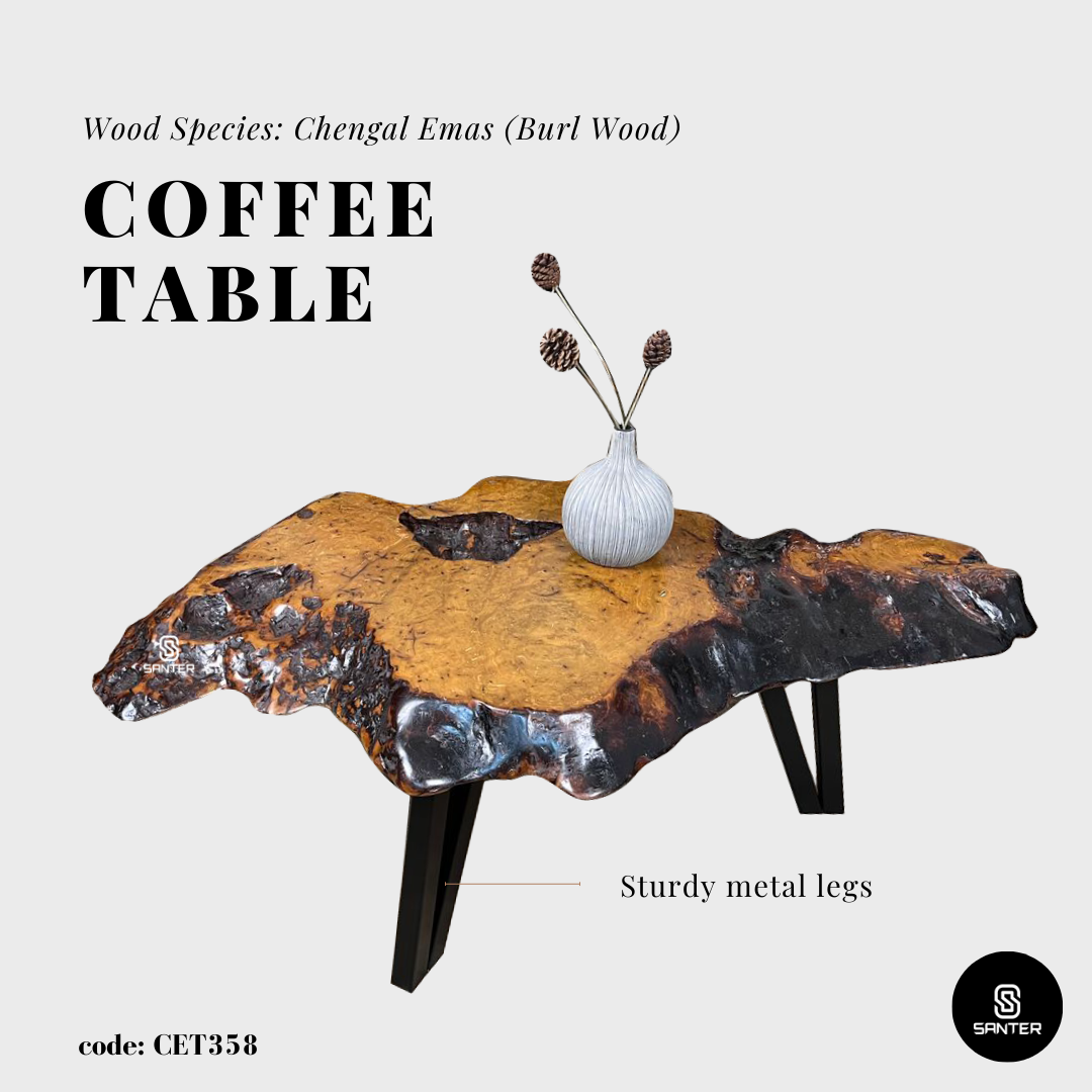 CET358. Chengal Emas Solid Wood Coffee Table/ Sofa Table (Burl Wood)