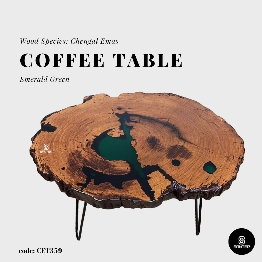 CET359. Chengal Emas Solid Wood Coffee Table/ Sofa Table (Emerald Green)