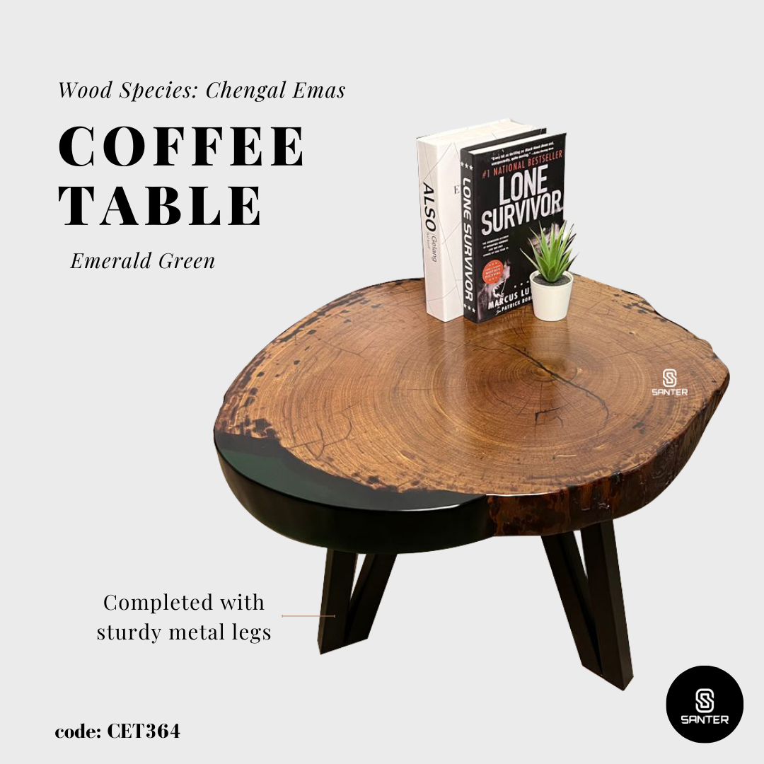 CET364. Chengal Emas Solid Wood Coffee Table/ Sofa Table (Emerald Green)