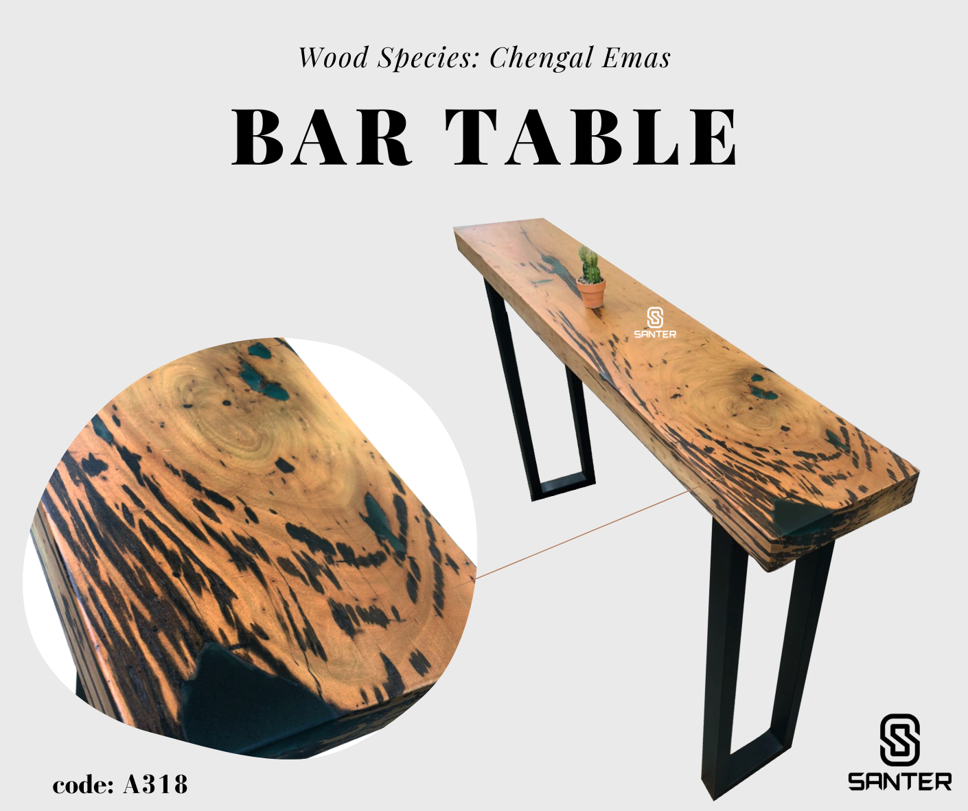 A318. Chengal Emas Solid Wood Bar Table / Console Table