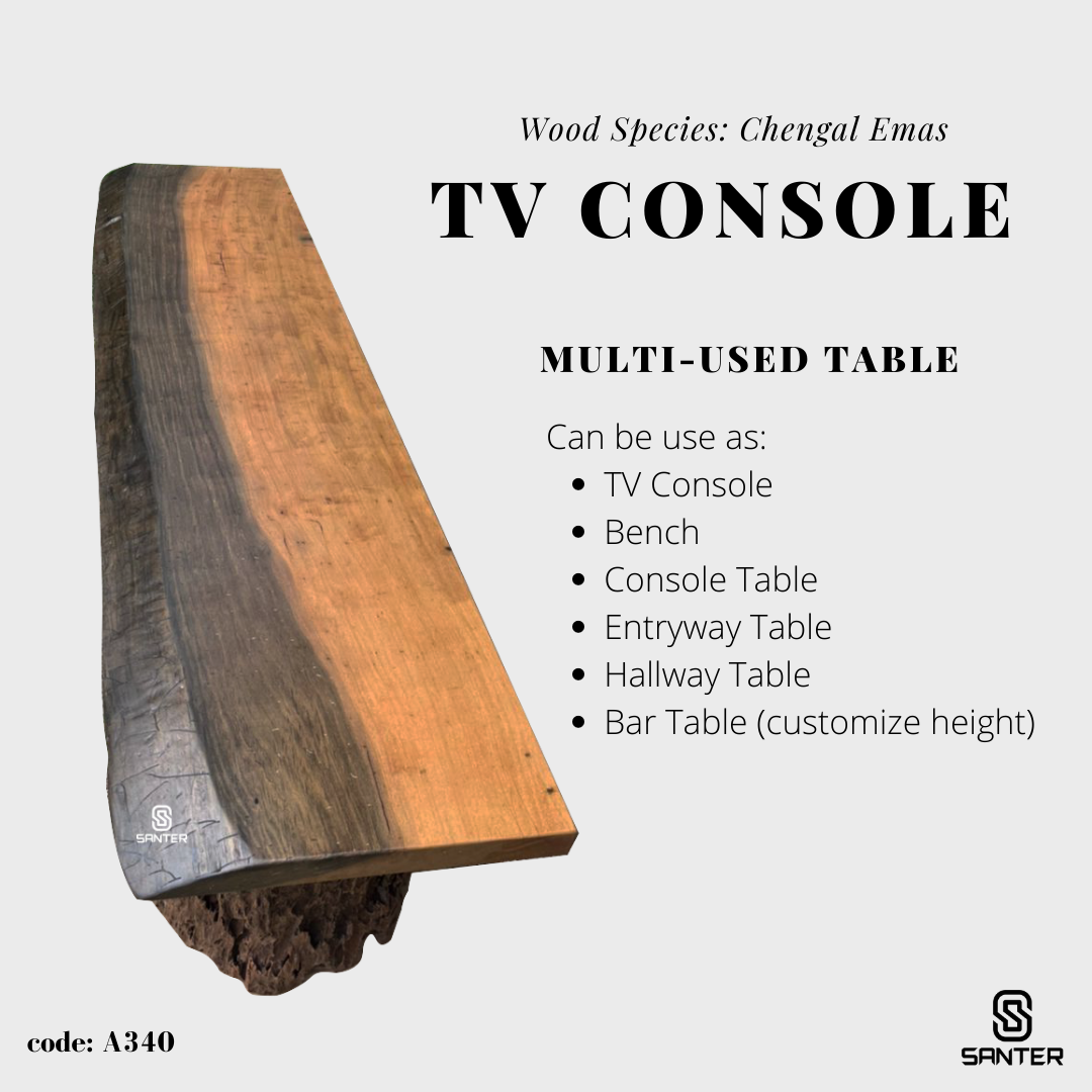 A340. Chengal Emas Solid Wood TV Console Table / Bench