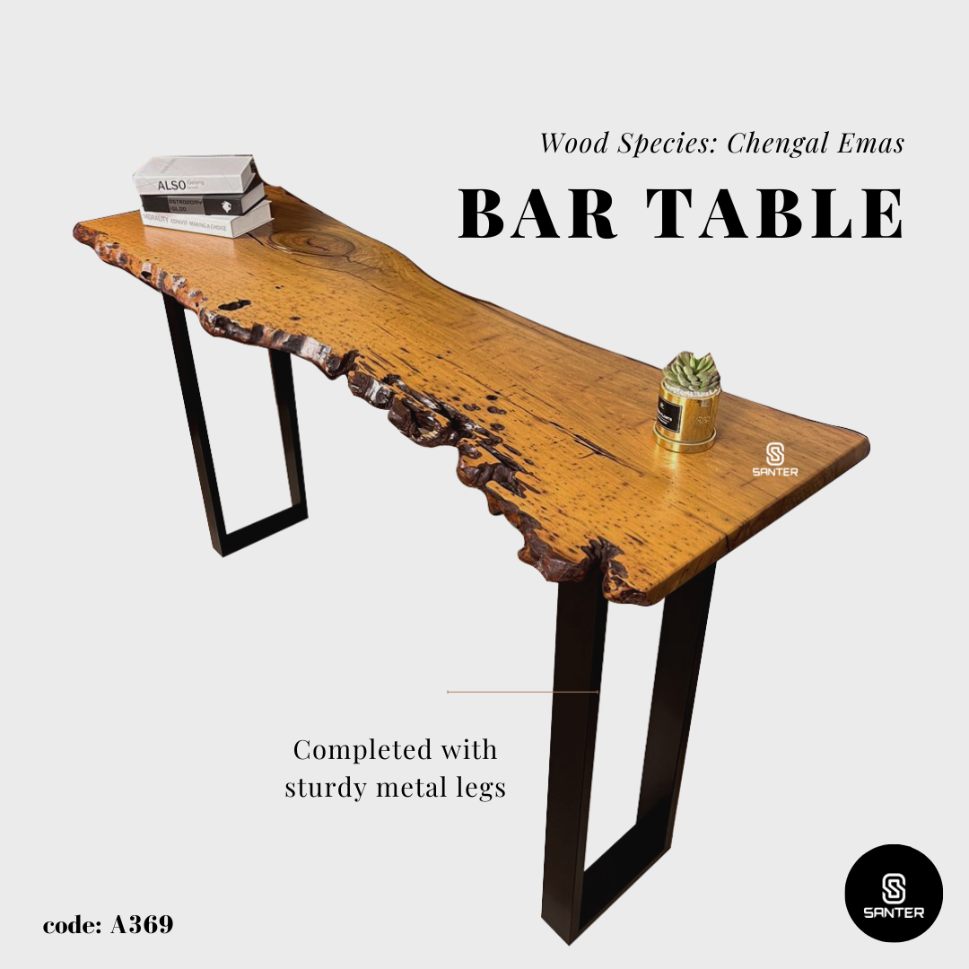 A369. Chengal Emas Solid Wood Rustic Bar Table / Console Table